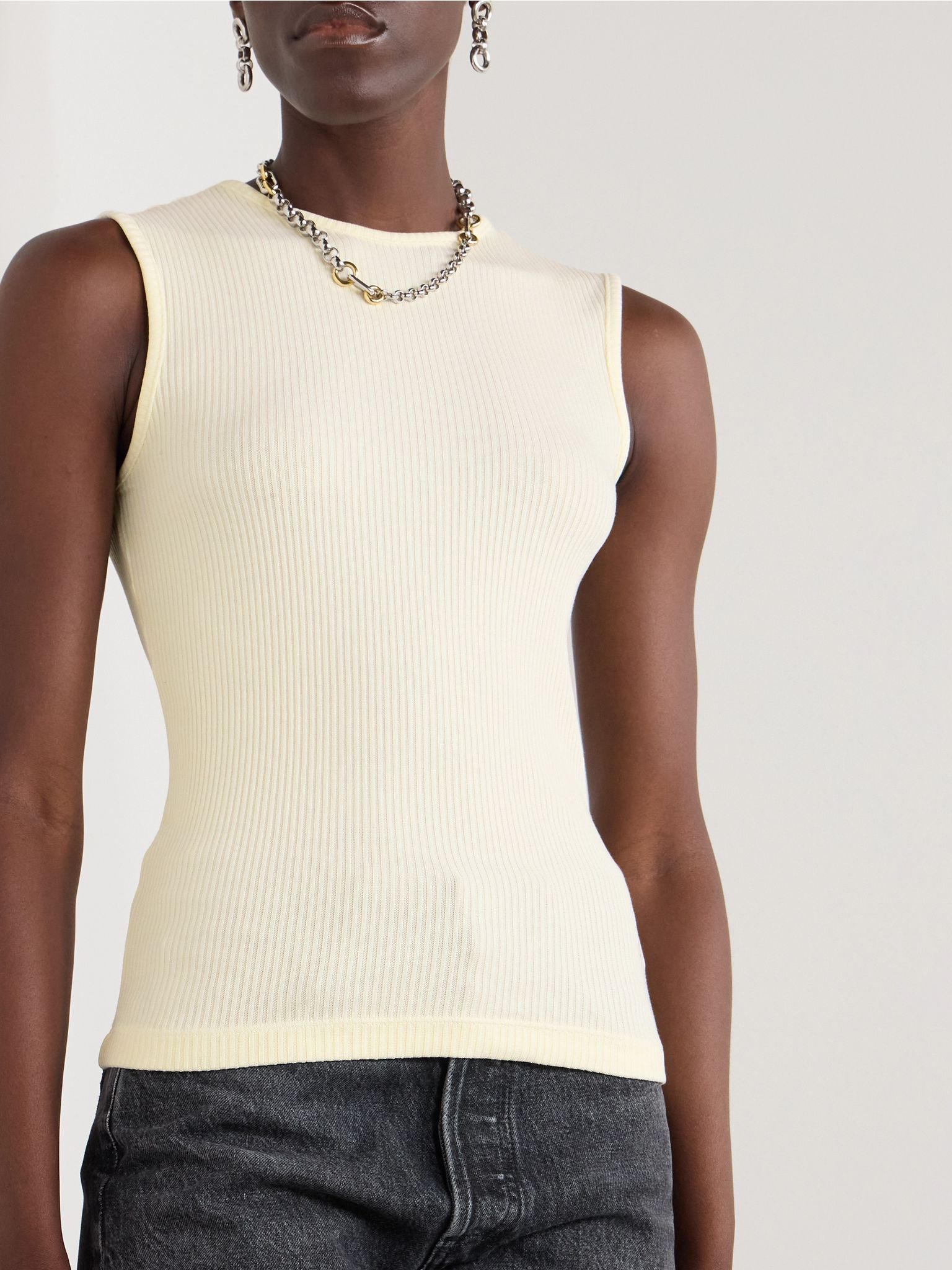 Binx ribbed stretch-Lyocell and organic cotton-blend tank Ecru - 3