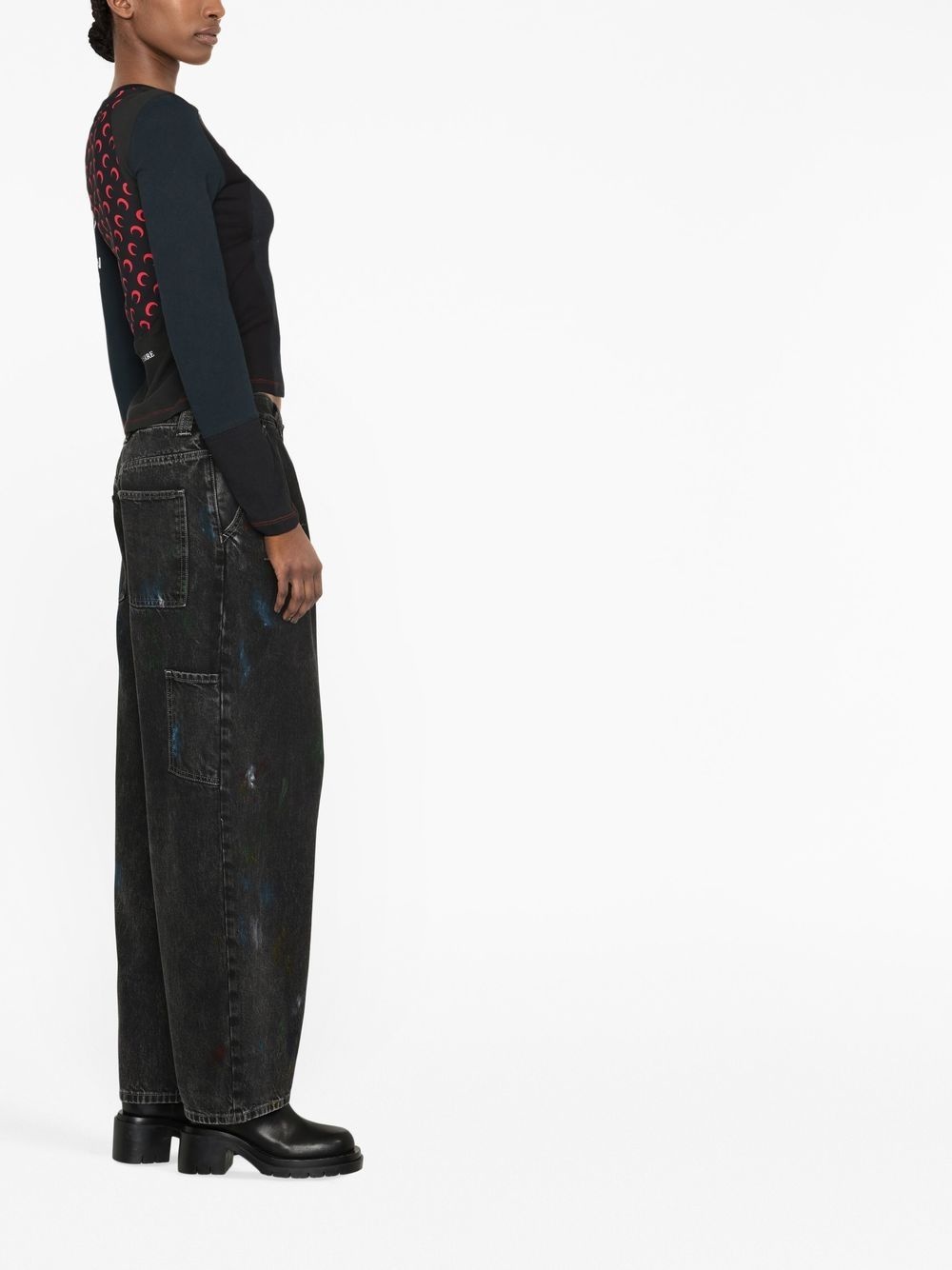 paint-effect wide-leg jeans - 3