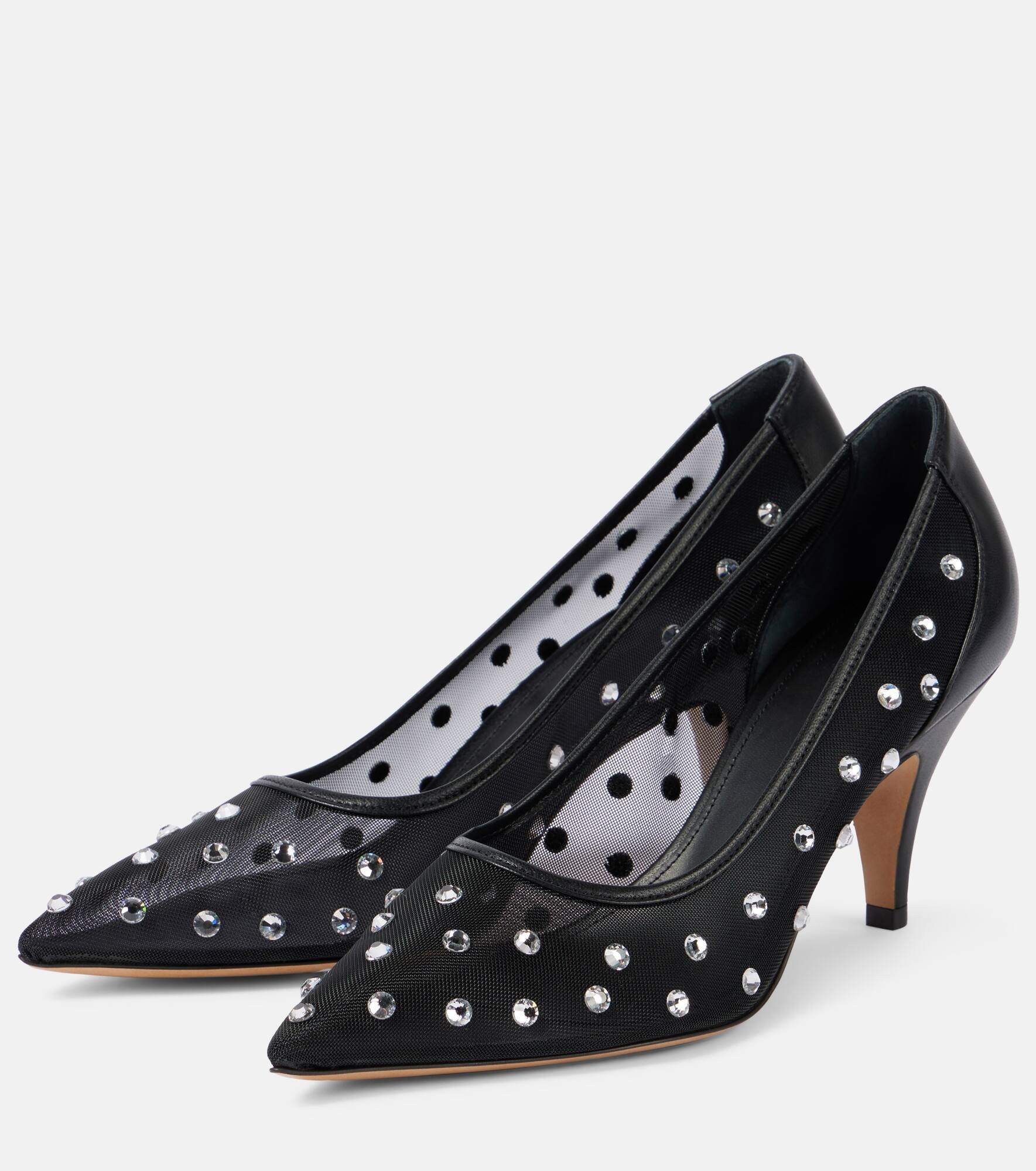 River embellished leather-trimmed pumps - 5