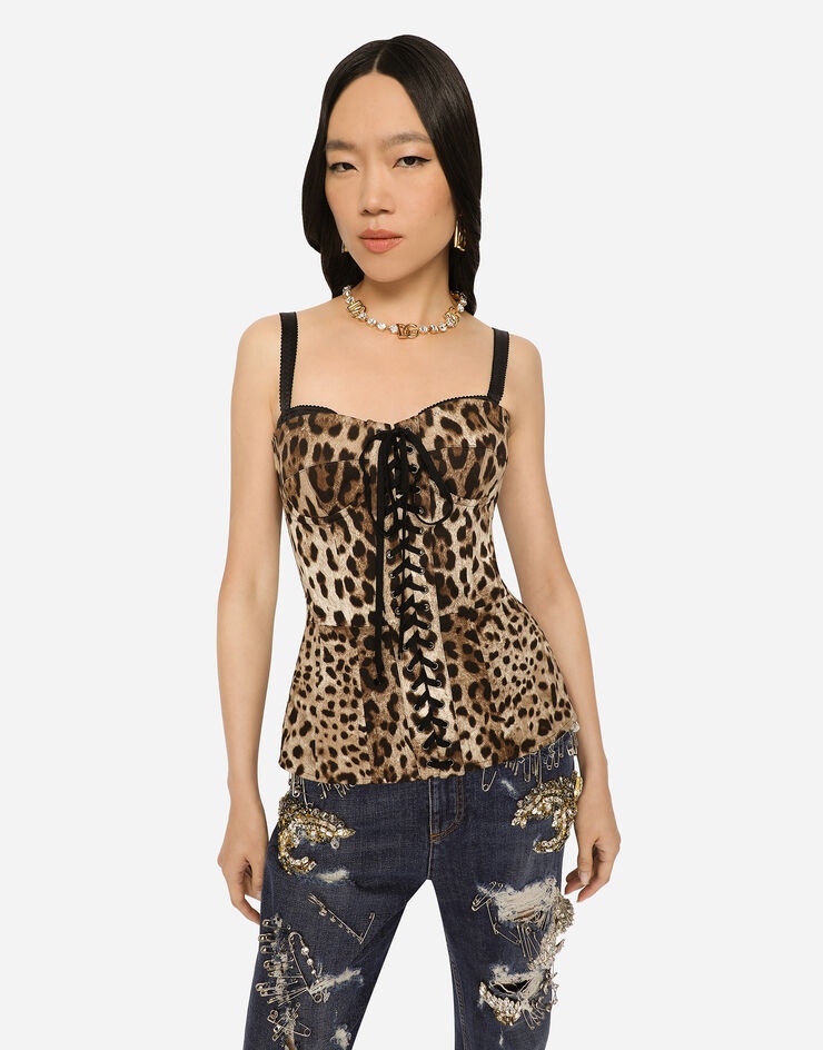 Leopard-print drill shaper corset with laces - 4