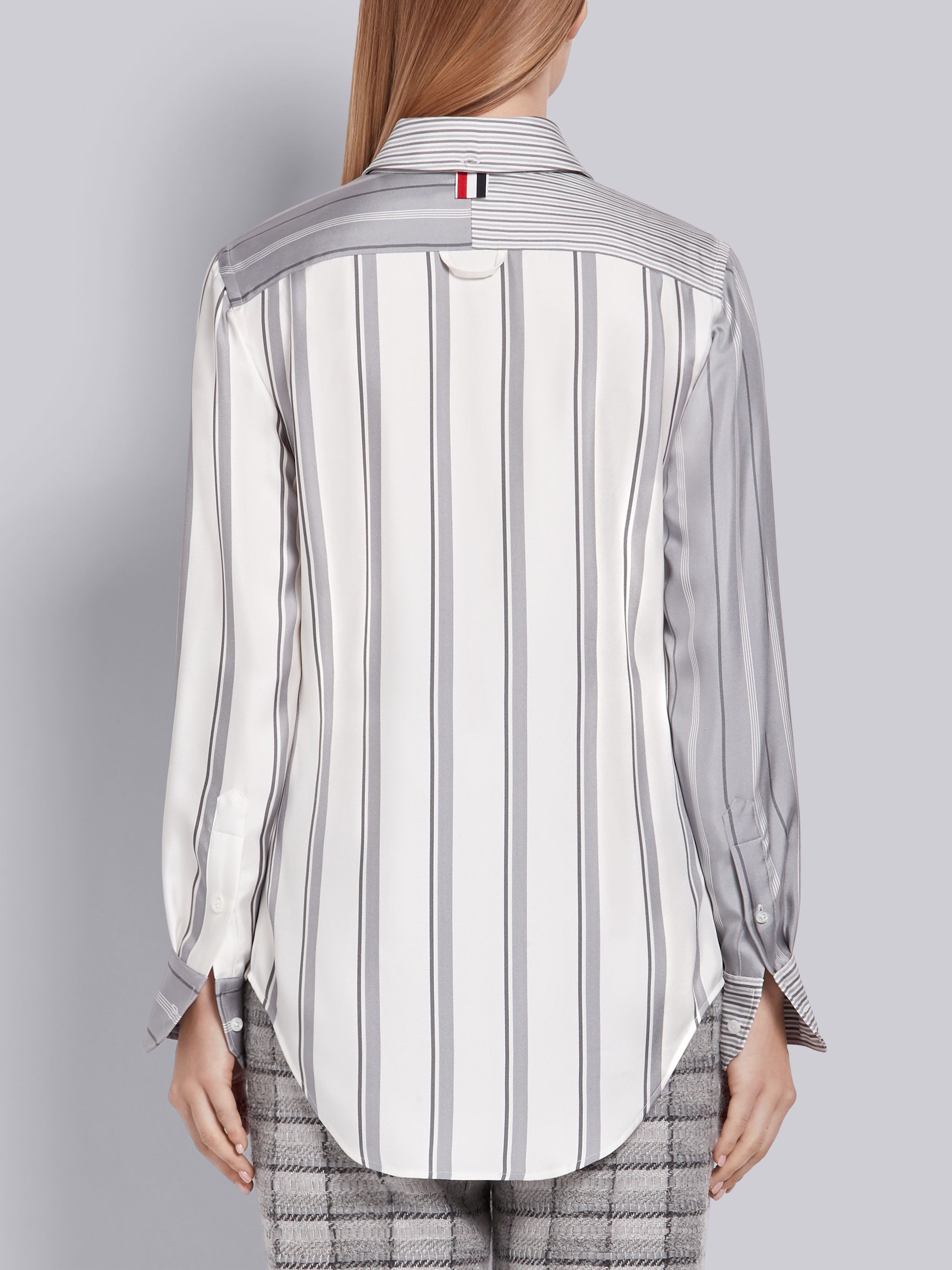 Medium Grey Fun-mix Silk Twill Bold Rep Stripe Long Sleeve Shirt - 4