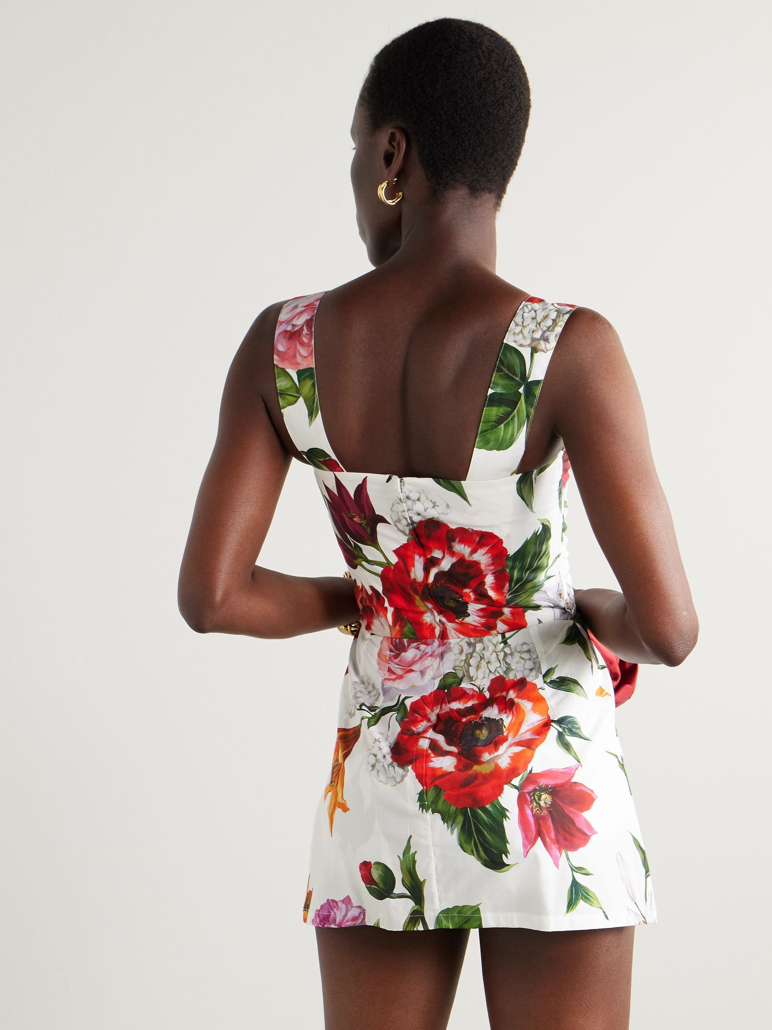 Floral-print cotton-poplin mini dress White - 3