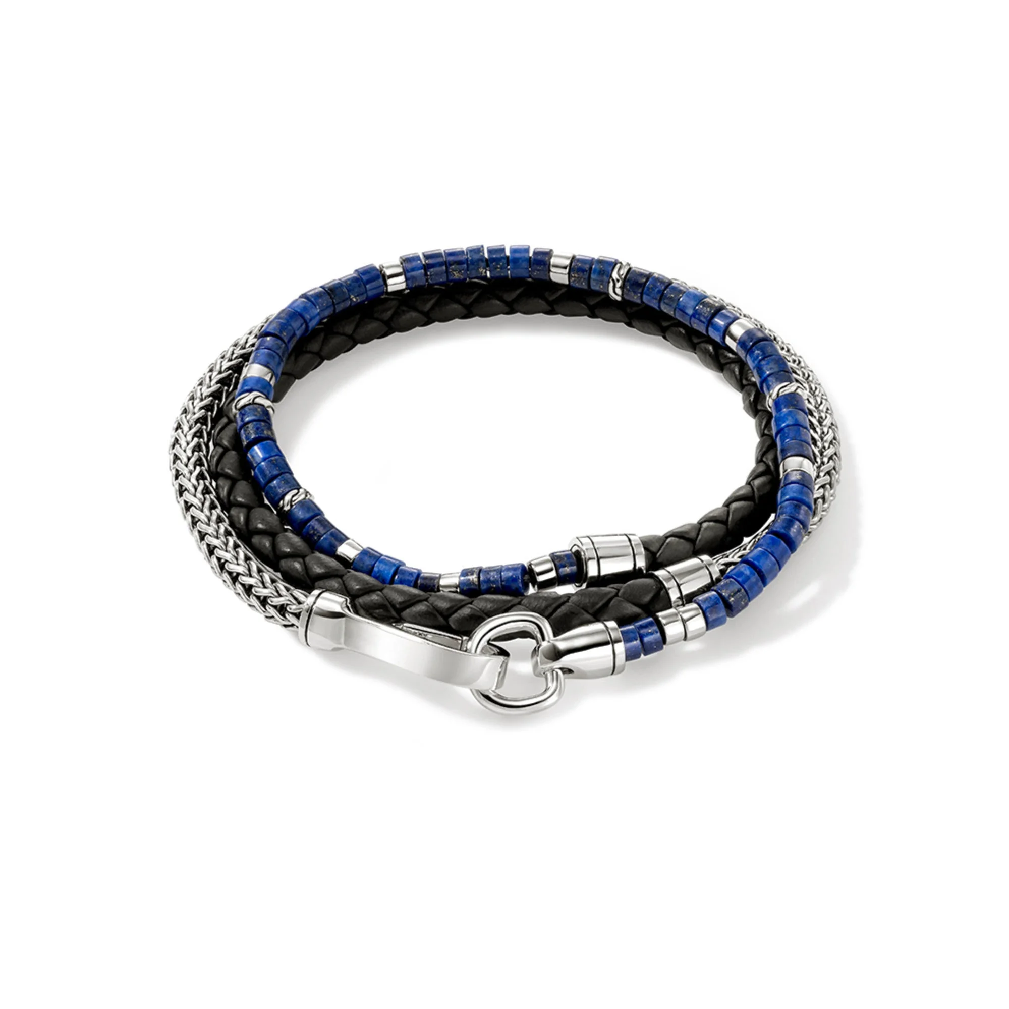 Heishi Chain Wrap, Sterling Silver, Leather, Hardstones - 1