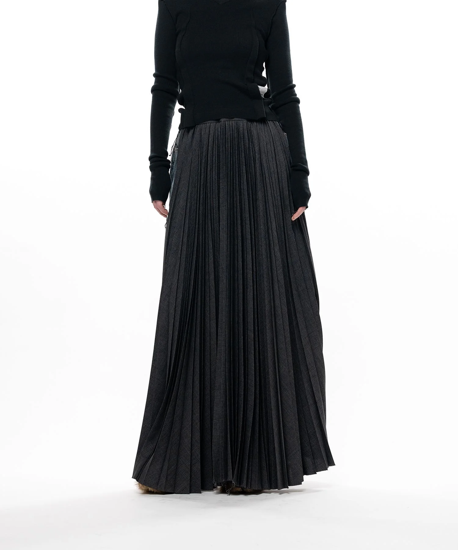 Combined Pleats Denim Skirt - 1