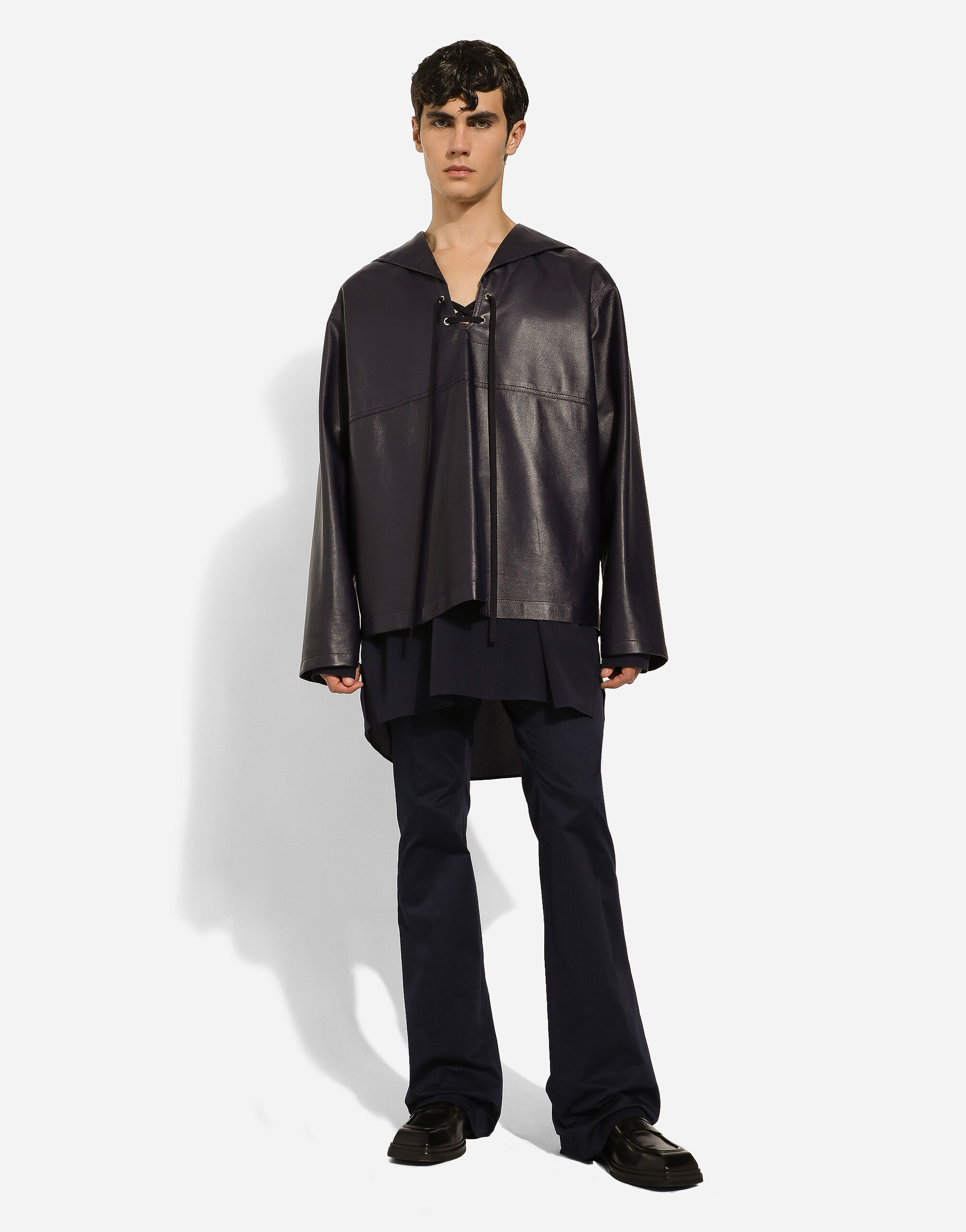 Leather blouse with sailor-style cape - 2