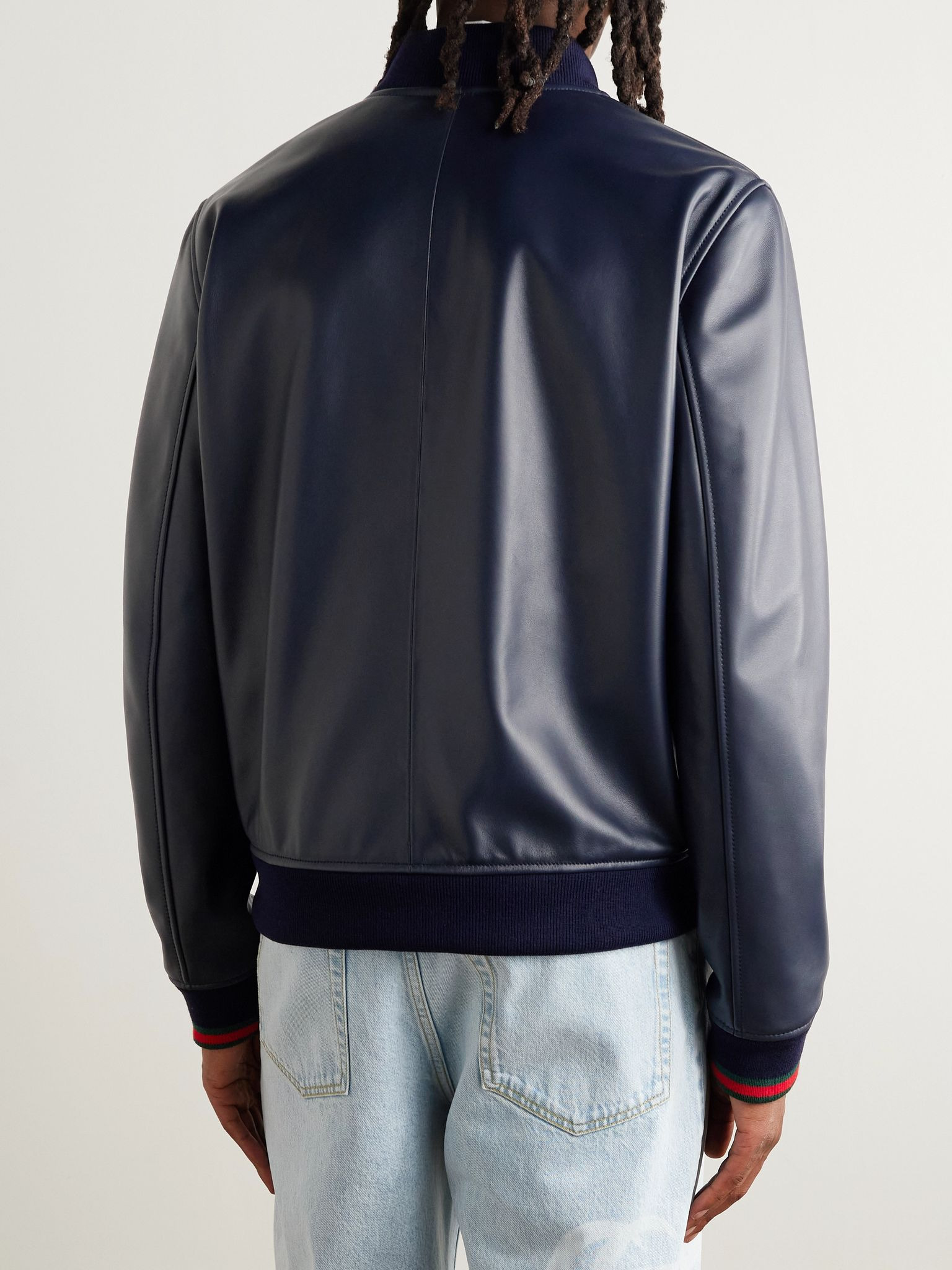 Leather Bomber Jacket Blue - 3