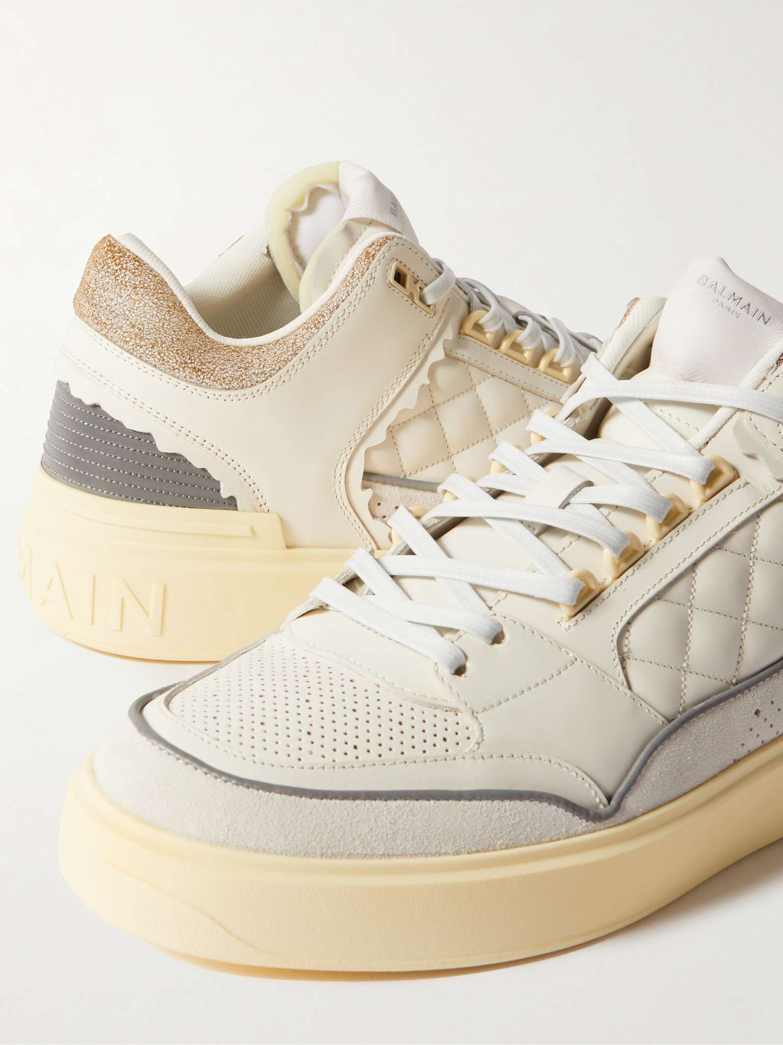 B-Court Panelled Distressed Leather and Suede Sneakers - 6