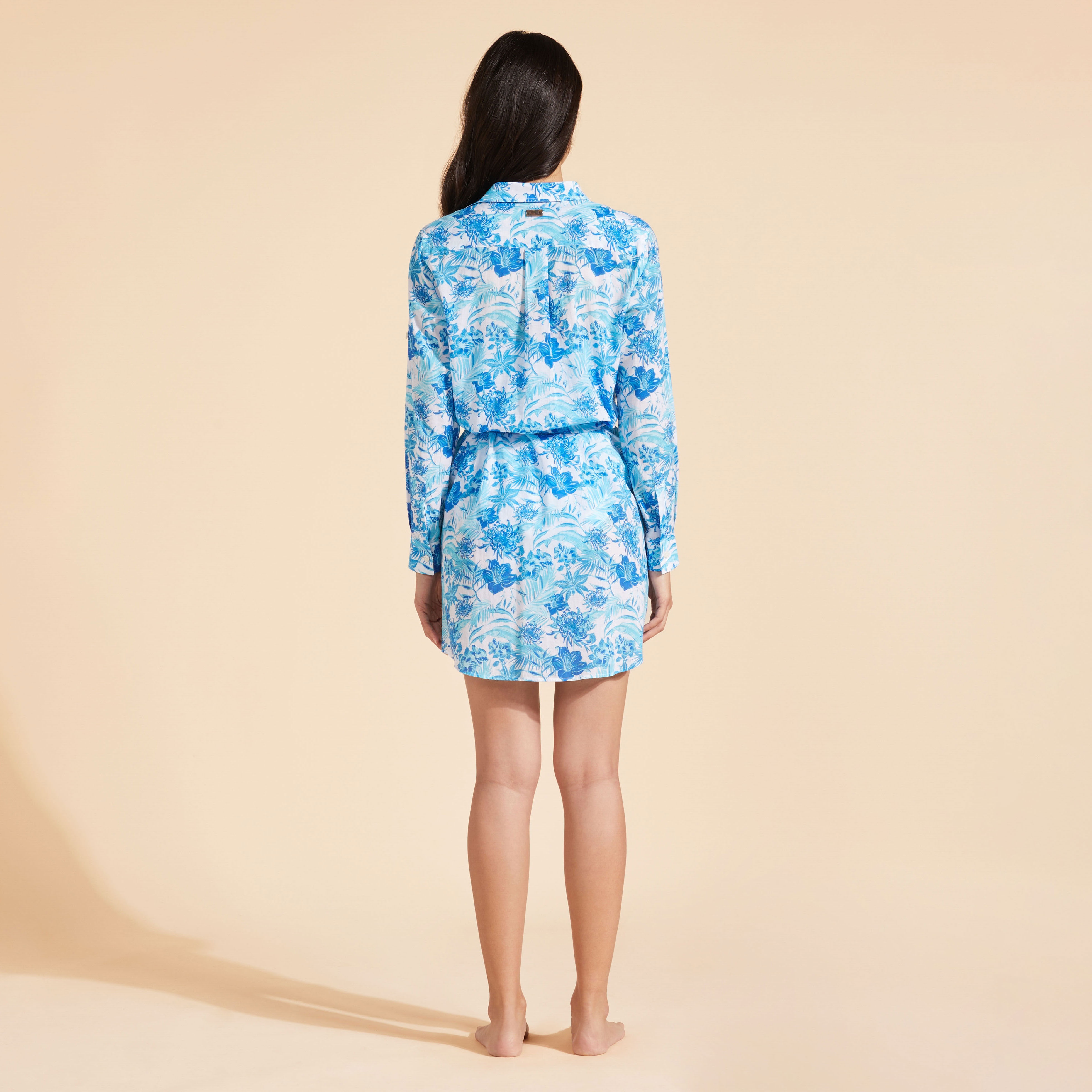 Women Cotton Voile Shirt Dress Tahiti Flowers - 4