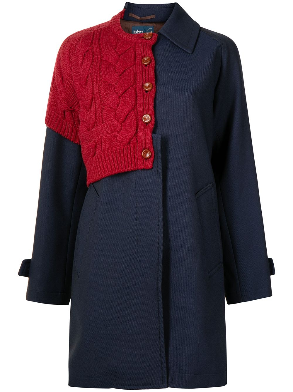 knitted panel wool coat - 1