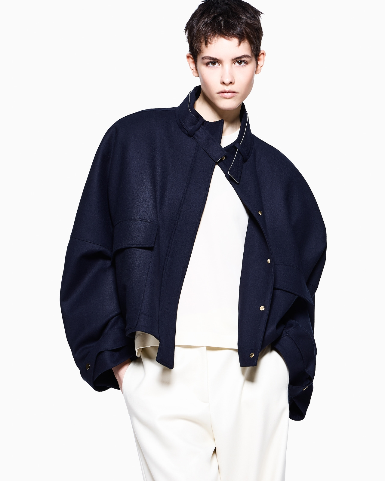 TWO-TONE VIRGIN WOOL PEA COAT - 6
