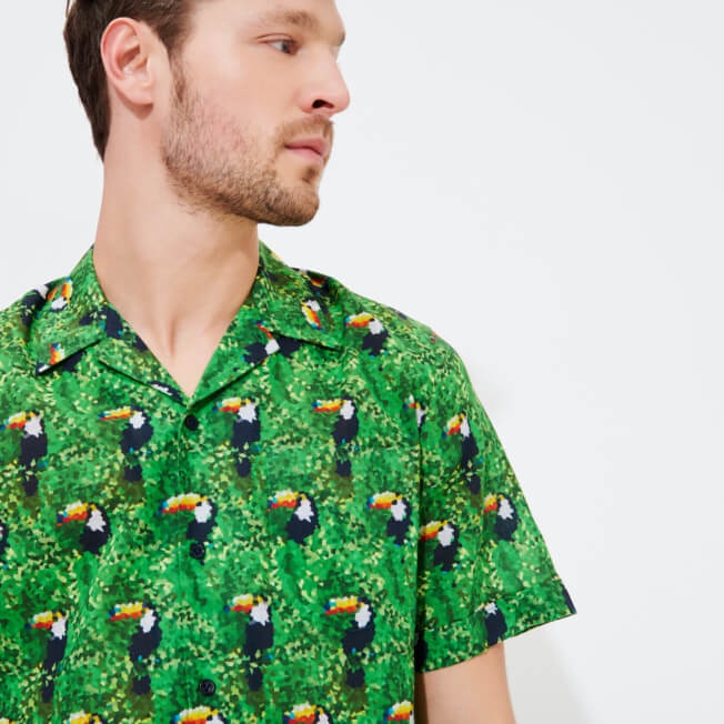 Men Bowling Shirt Linen and Cotton 2005 Les Toucans - 7