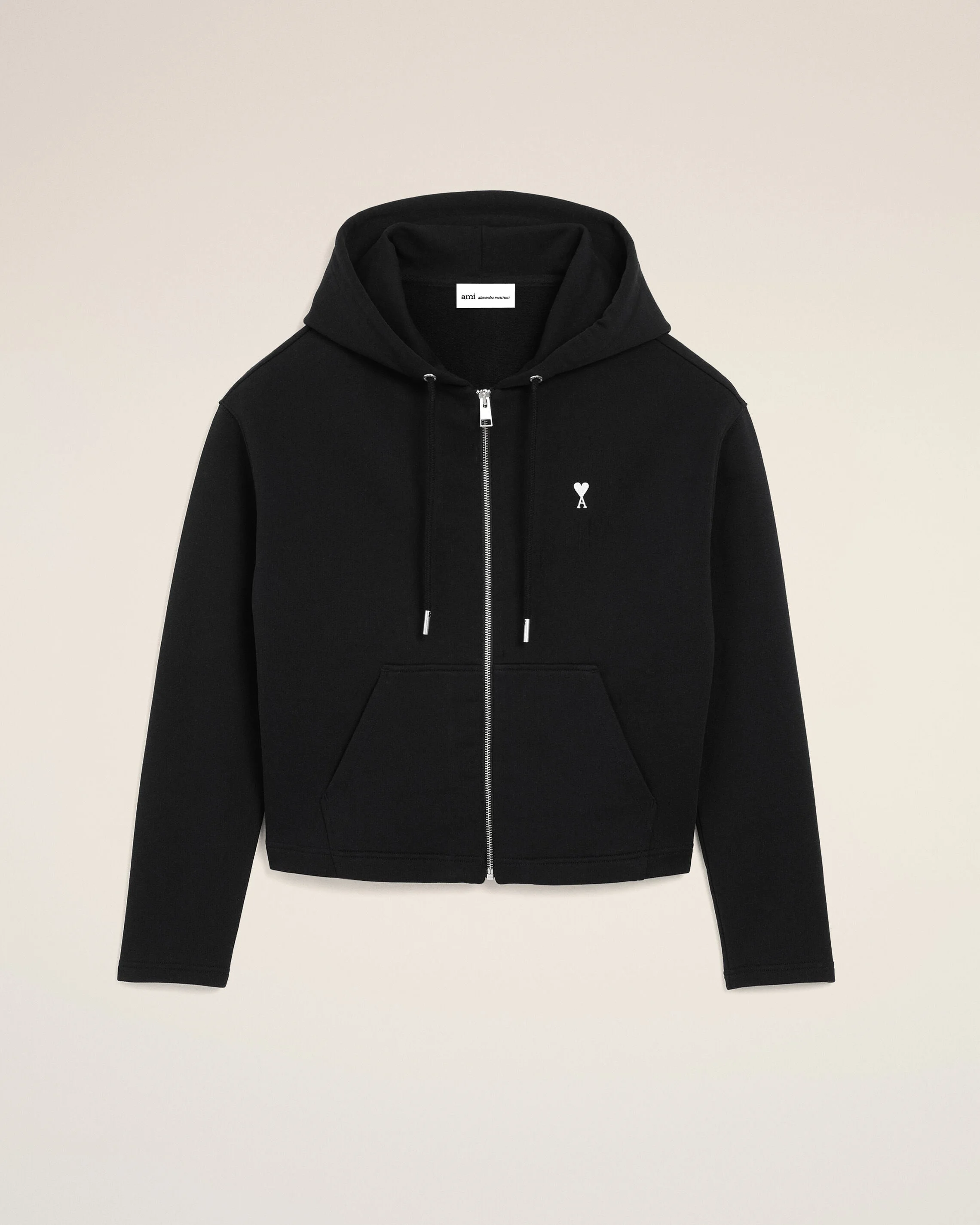 BLACK COTTON AMI DE COEUR ZIPPED HOODIE - 1