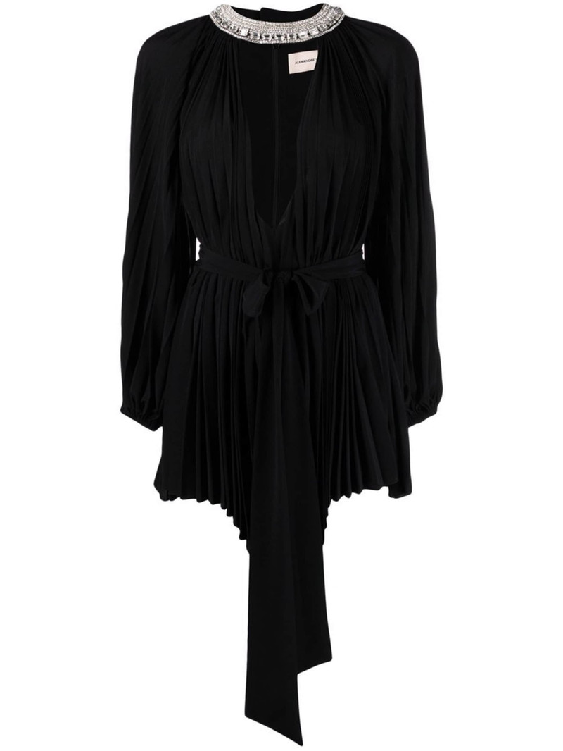 crystal-embellished pleated mini dress - 1