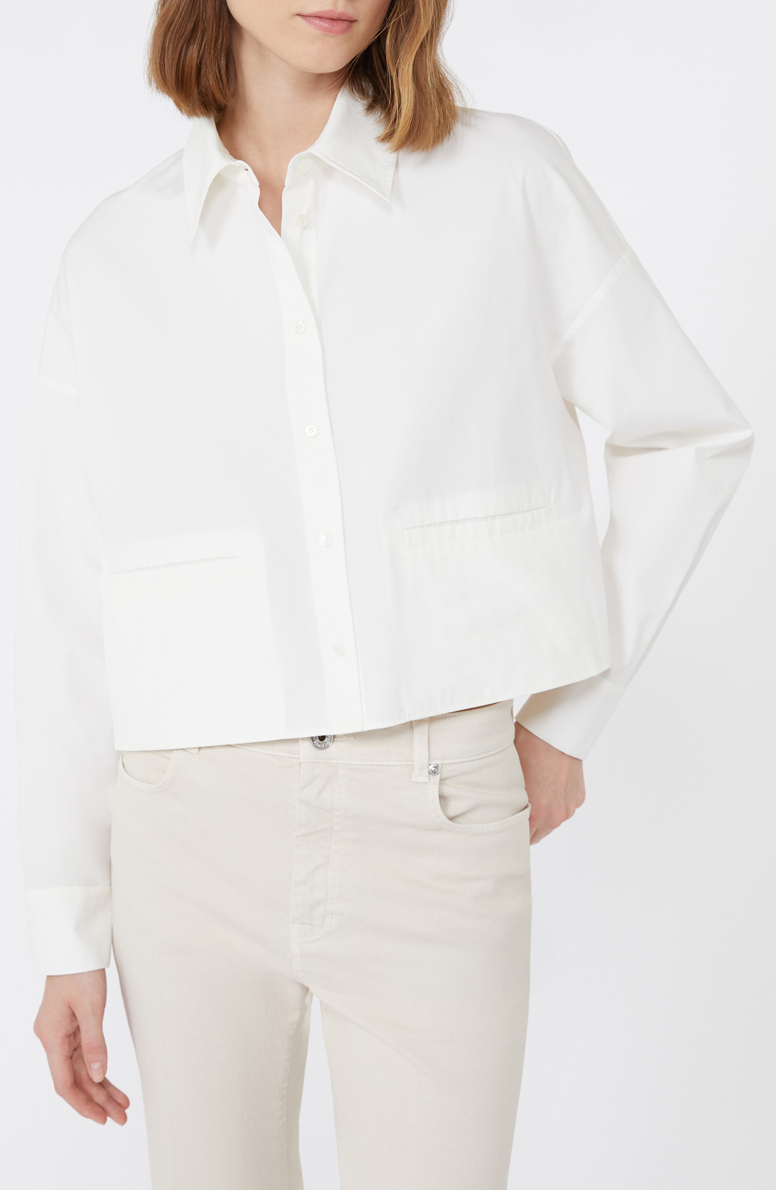 Weekend Max Mara Svago Boxy Cotton Button-Up Shirt in White at Nordstrom - 4