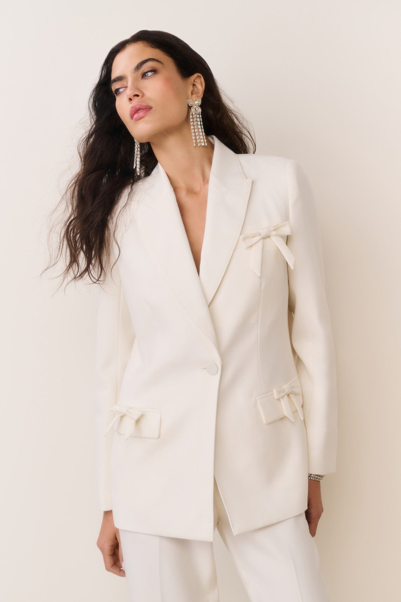 LoveShackFancy Shayne Wool-Blend Bow-Embellished Blazer outlook