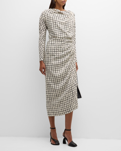 Dries Van Noten Didi Grid-Printed Draped Midi Dress outlook