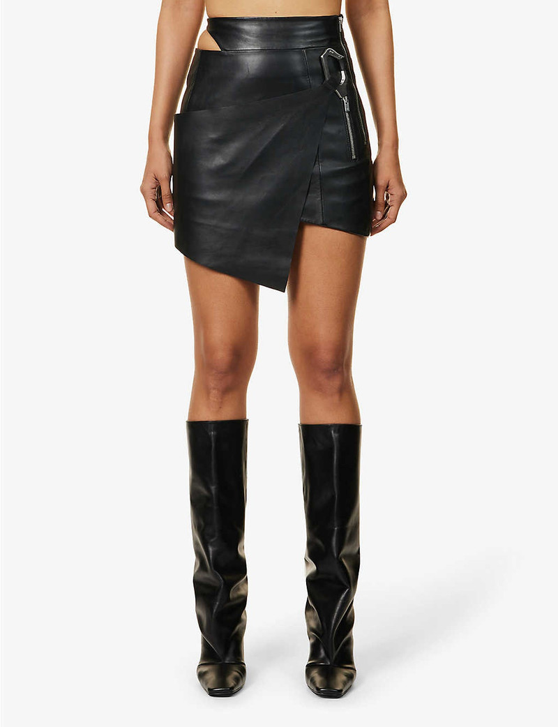 Carabiner-clasp panelled leather mini skirt 3