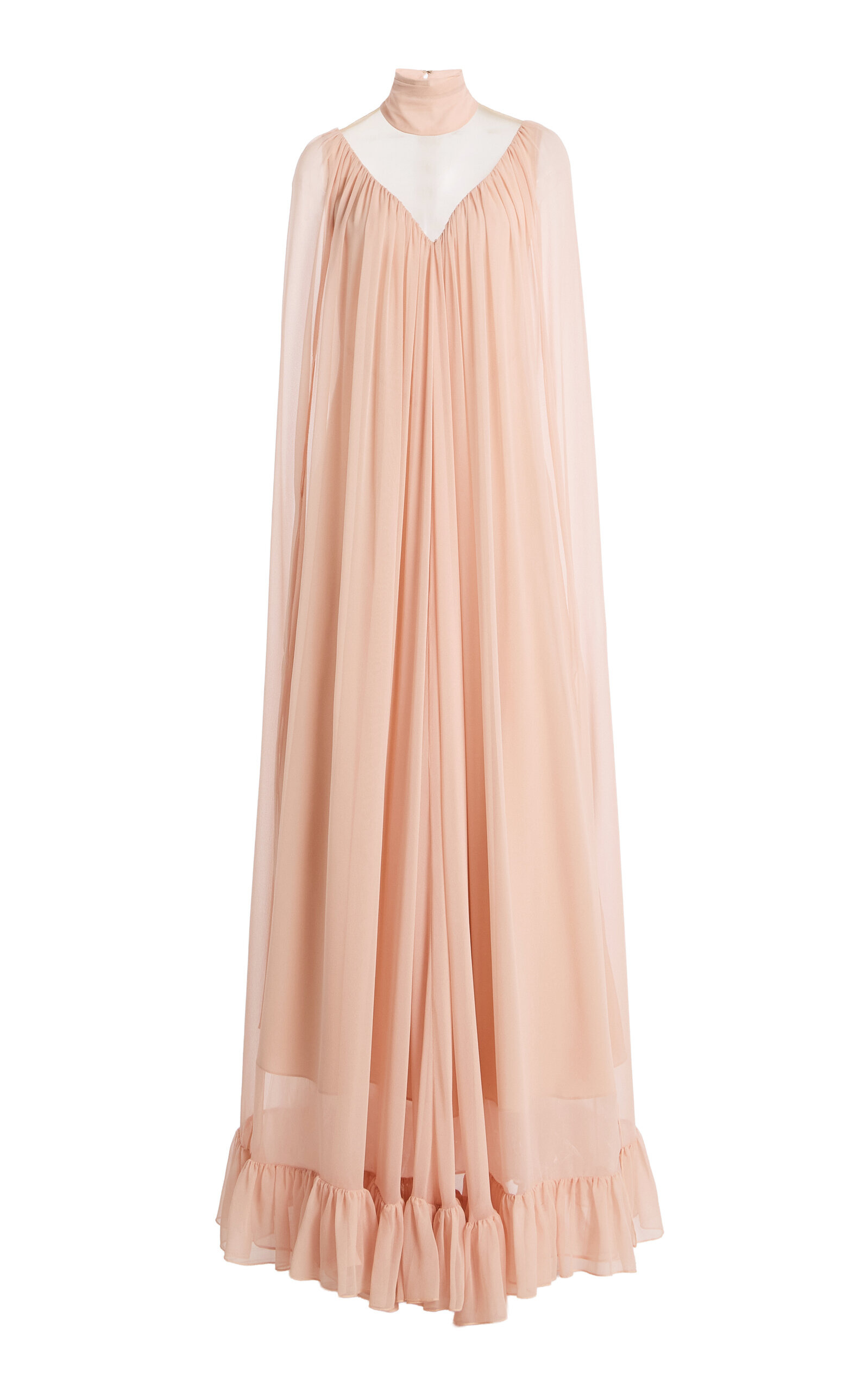 Ruffled Silk-Chiffon Cape Gown pink - 1