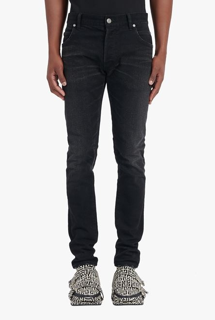 Slim cut faded black cotton jeans with embossed Balmain logo - 5