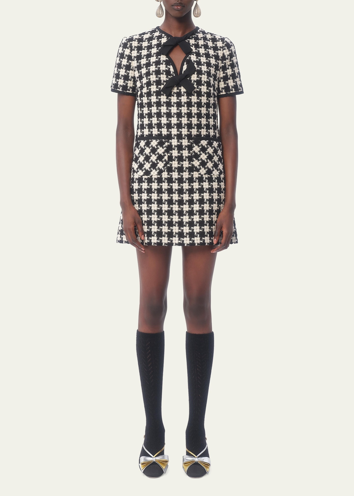 Tweed Houndstooth Bow Mini Dress - 2