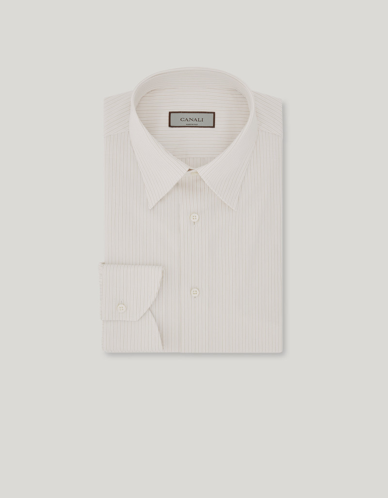 WHITE AND BEIGE STRIPED REGULAR FIT IMPECCABILE COTTON SHIRT 1