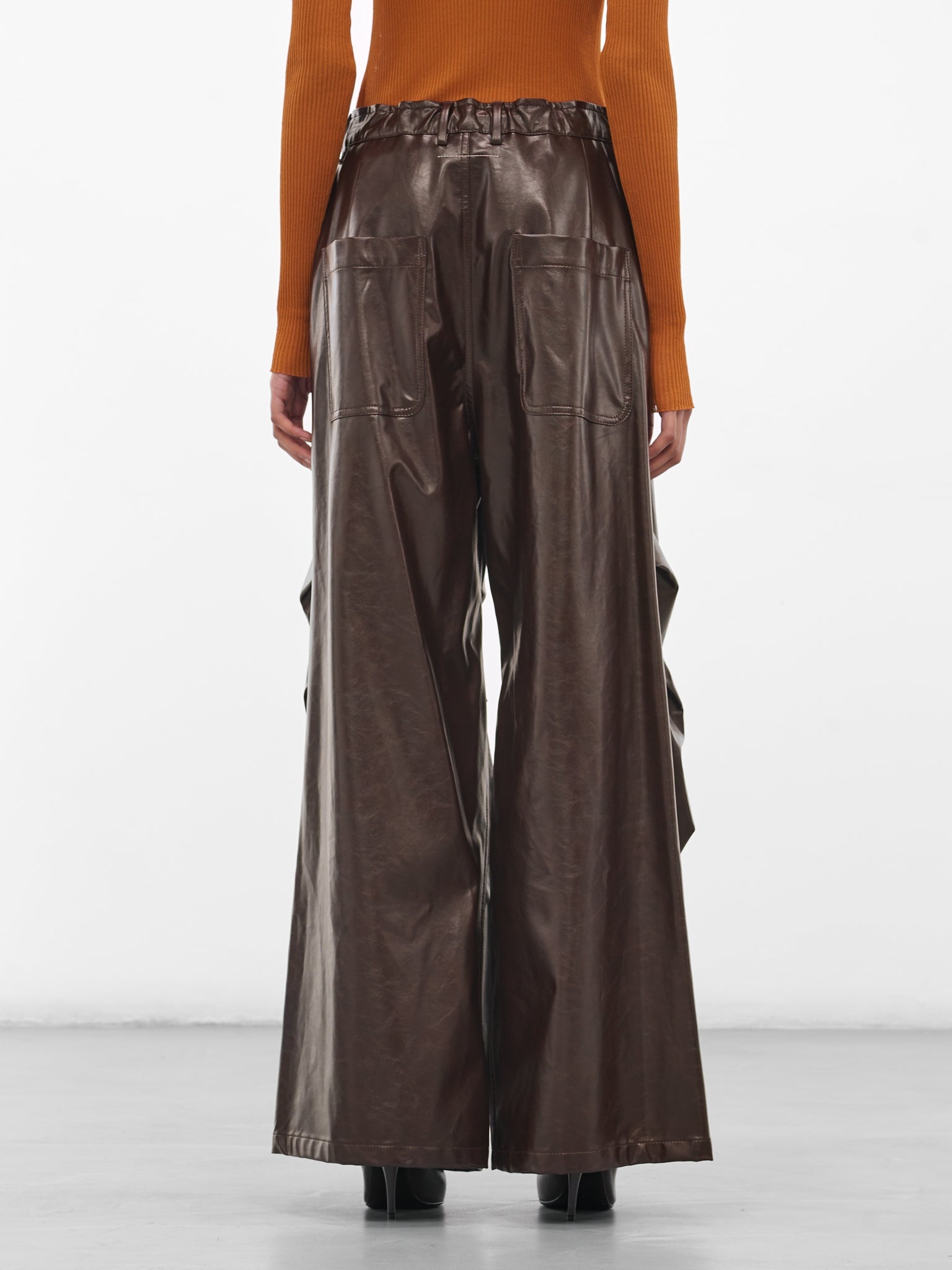 Brown Coated Wide Leg Trousers - 3