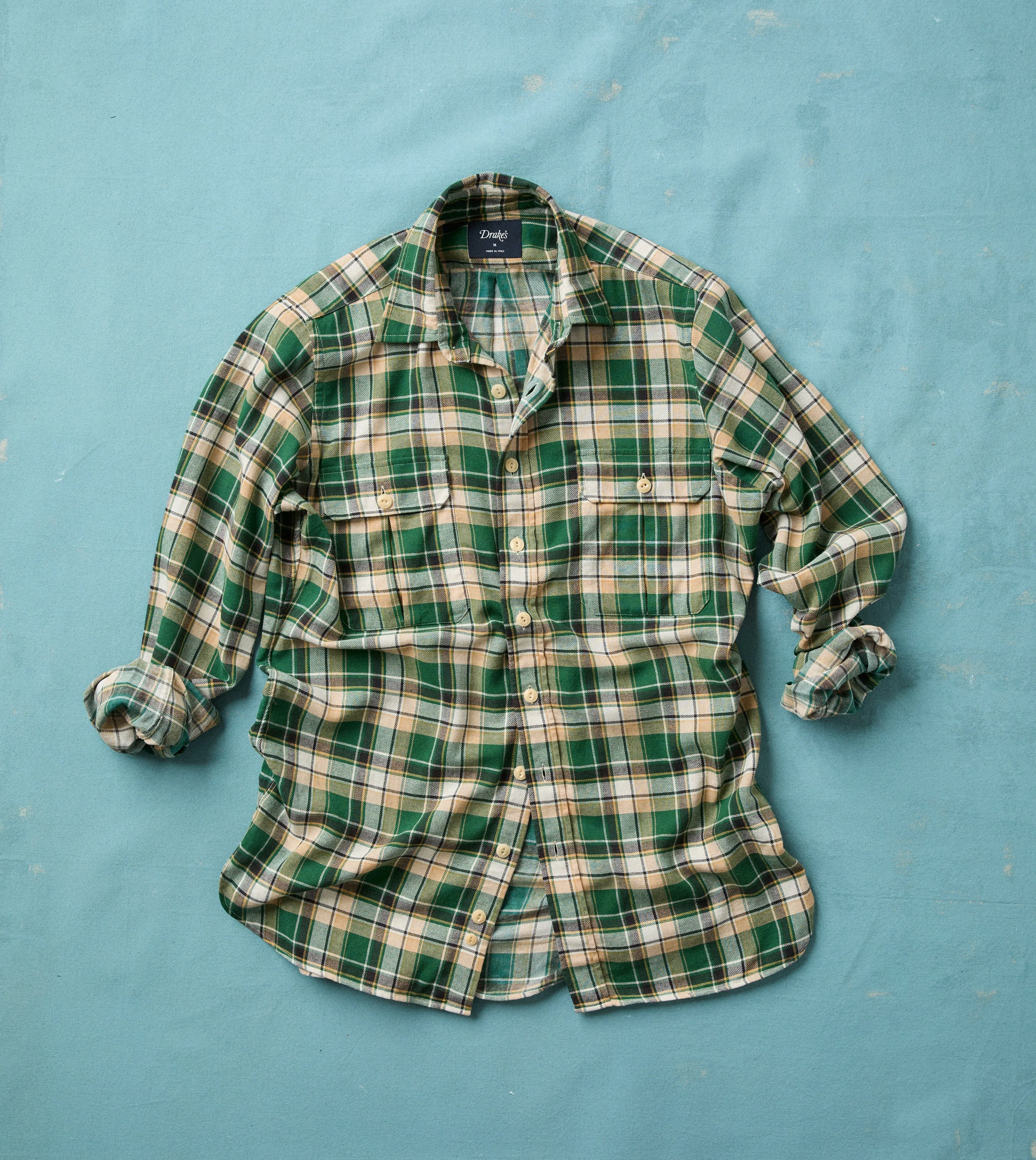 Green Check Cotton Two-Pocket Work Shirt - 1