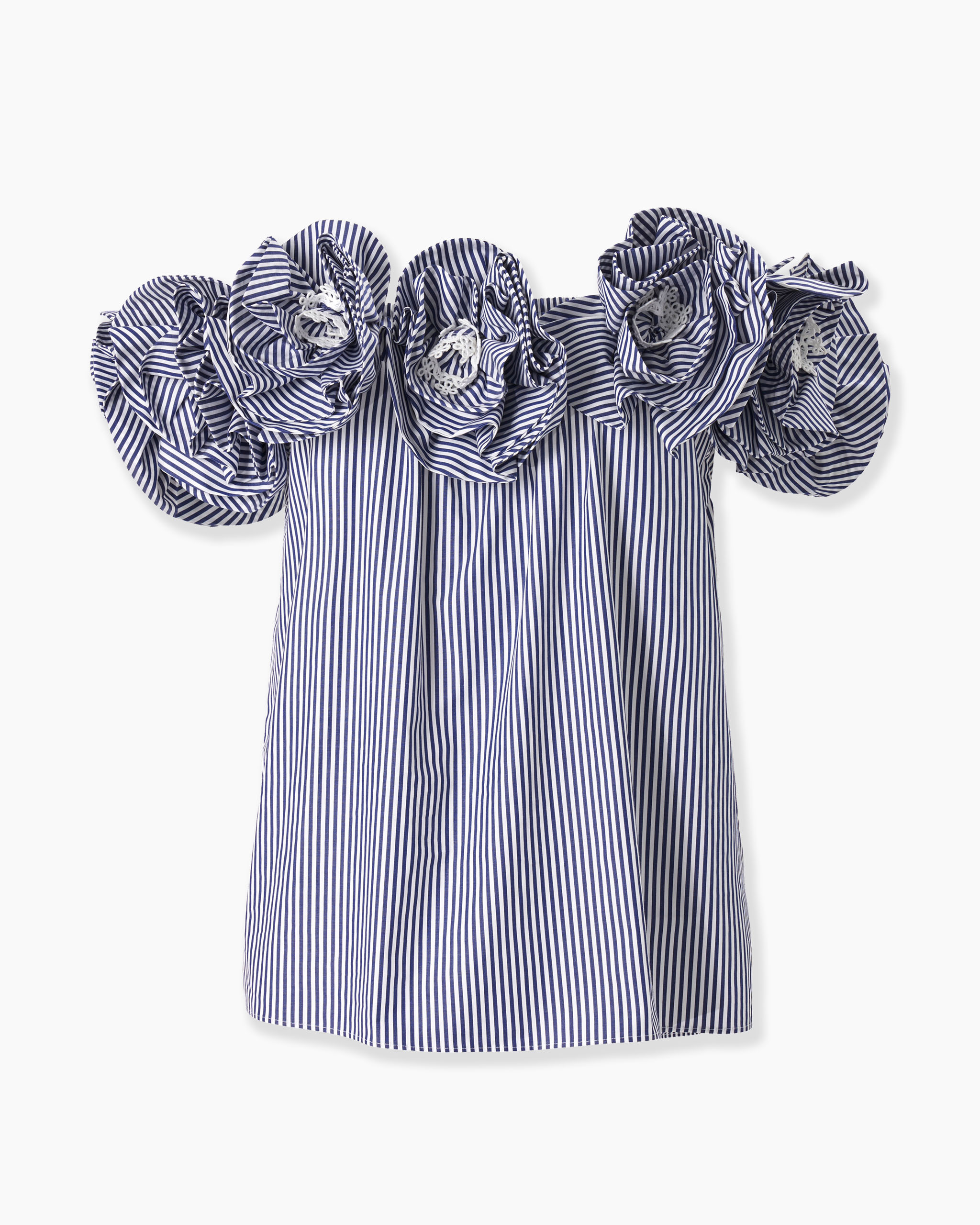 Rosette Off-Shoulder Striped Top - 1