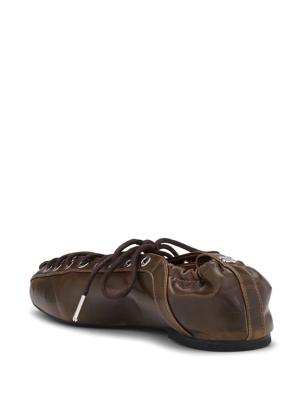 lace-up leather ballerina shoes - 3