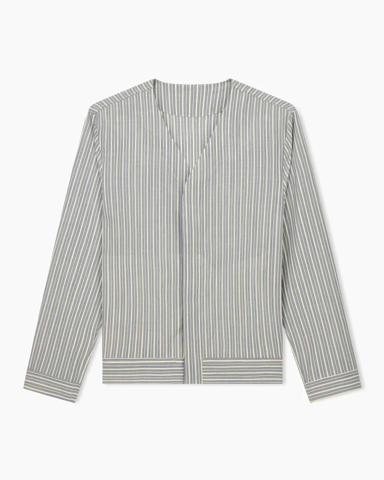 BLOUSON SHIRT IN STRIPED STRETCH VIRGIN WOOL WITH V-NECK - 1