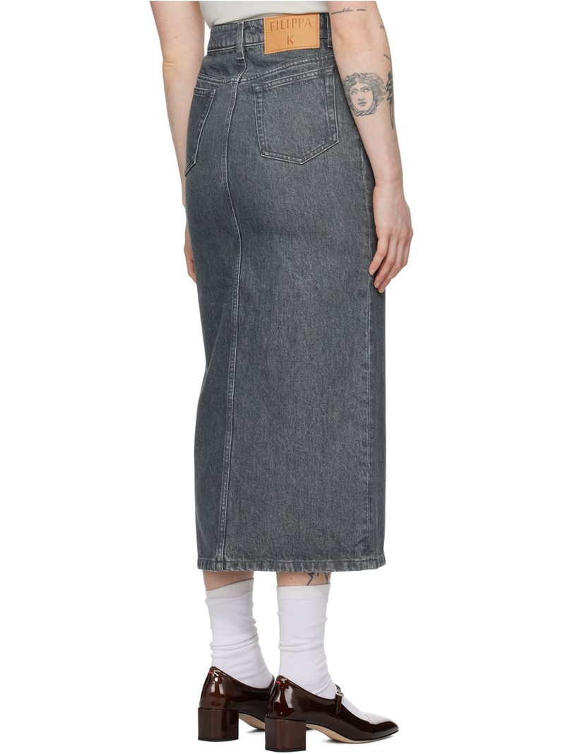 Gray Long Slit Denim Maxi Skirt 3