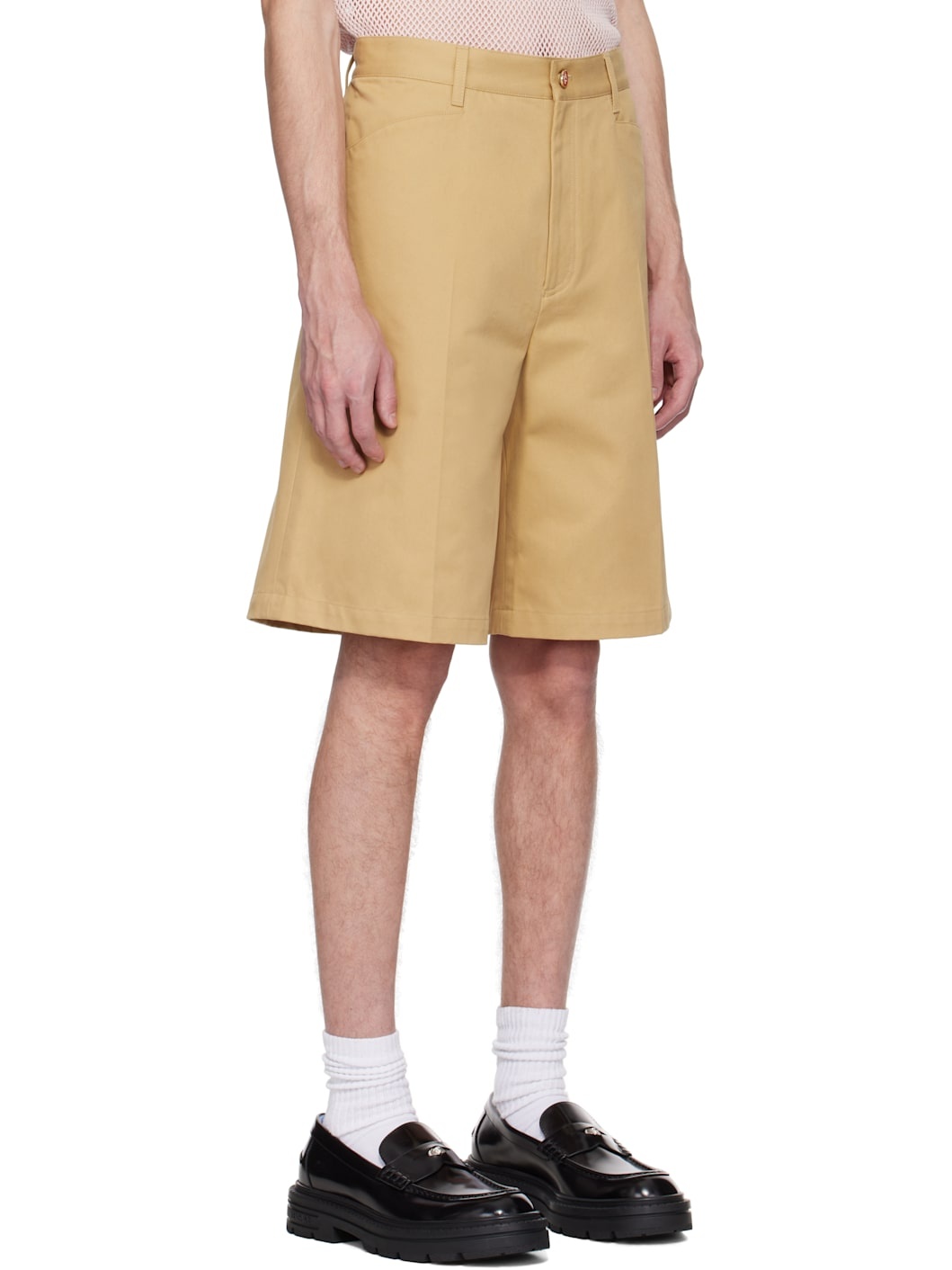 Tan Cotton Pleated Shorts - 2