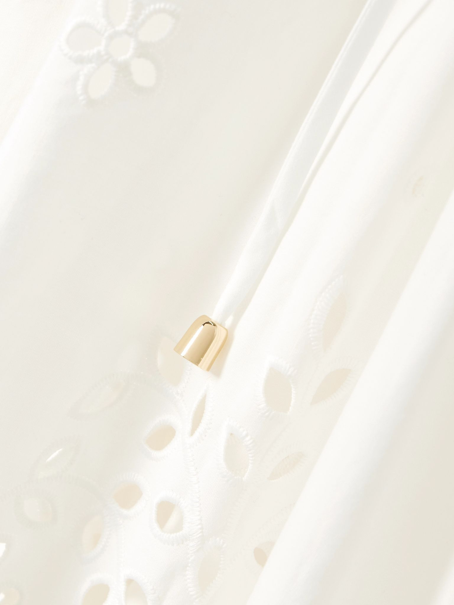 Embellished tie-detailed broderie anglaise cotton midi skirt White - 4
