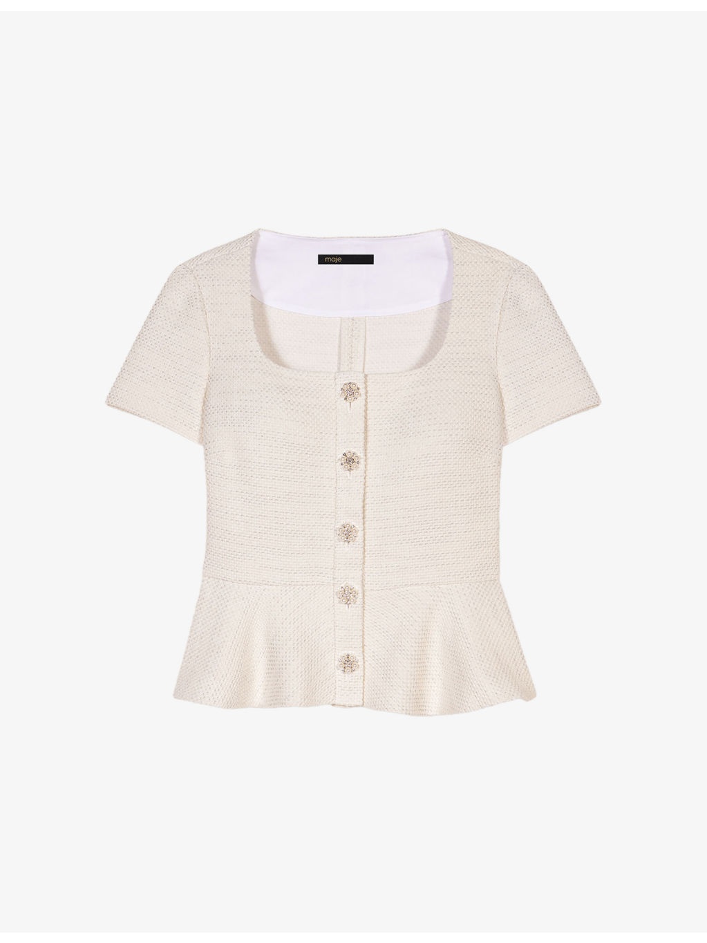Short-Sleeve Peplum Tweed Top - 1