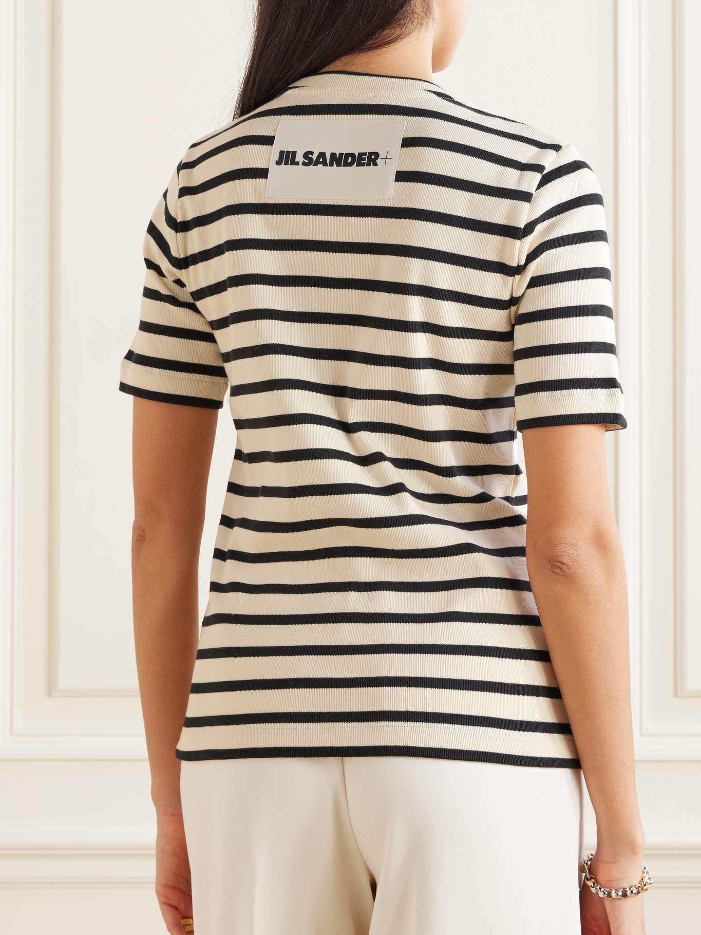Appliquéd striped cotton-jersey T-shirt - 4