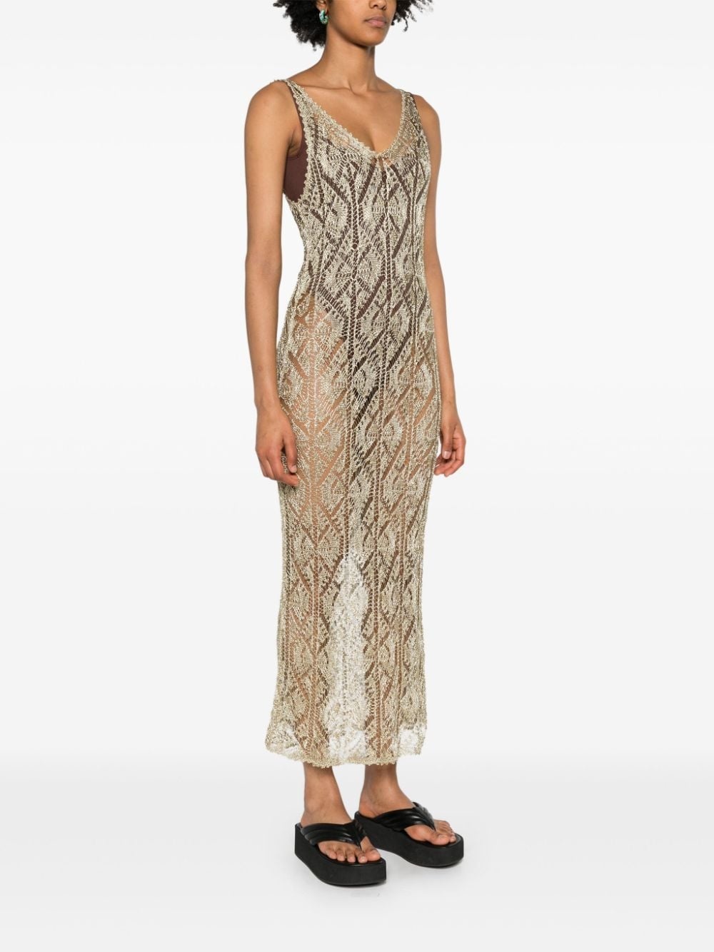 GANNI metallic open-knit maxi dress farfetch REVERSIBLE