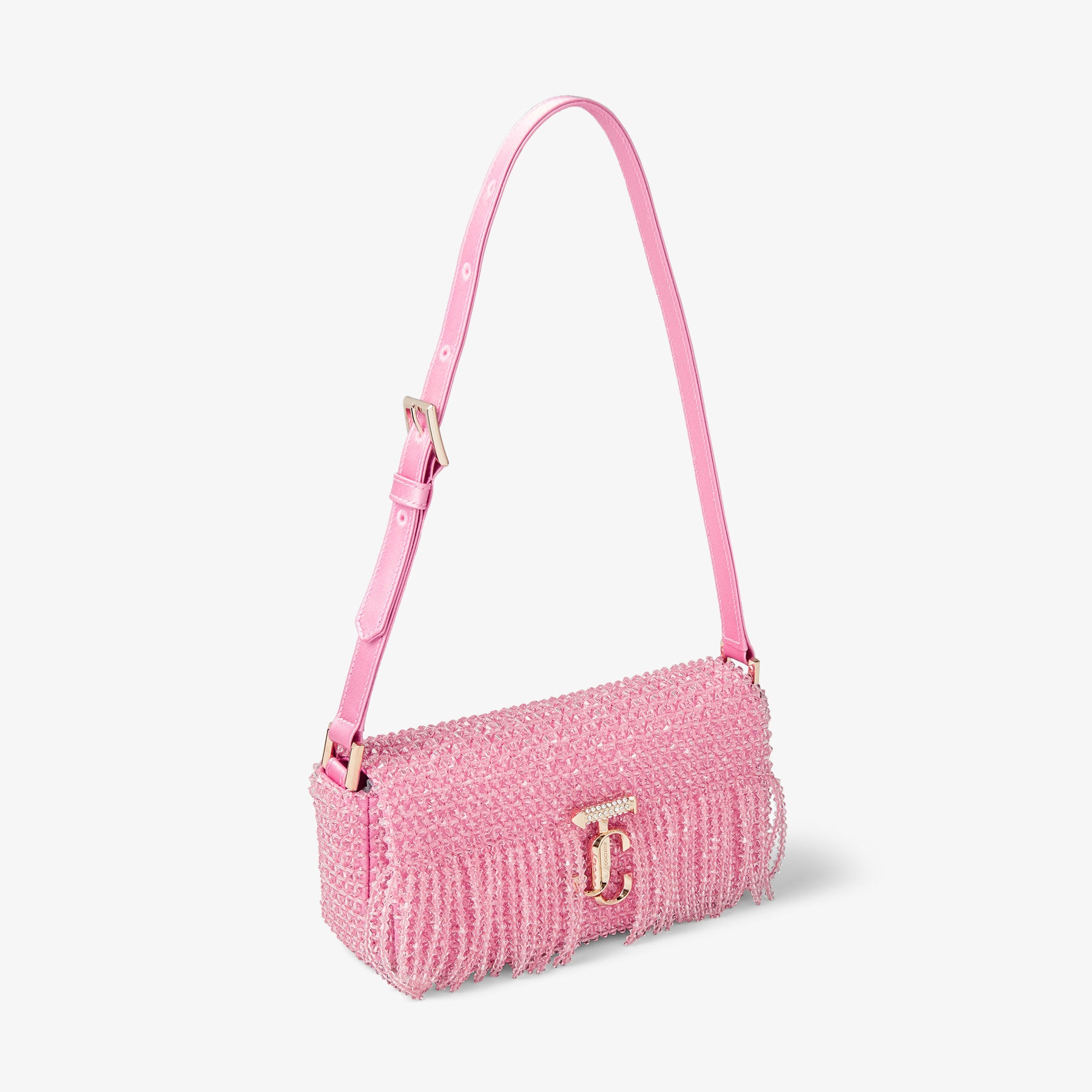 Avenue Mini Shoulder
Candy Pink Satin Mini Shoulder Bag with Crystal Fringe - 6