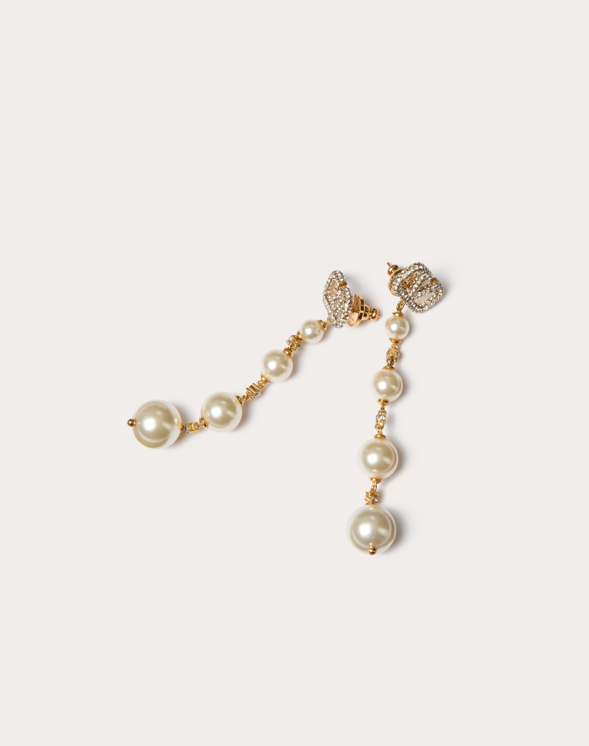 VLOGO SIGNATURE EARRINGS IN METAL, SWAROVSKI®  CRYSTALS AND PEARLS - 3