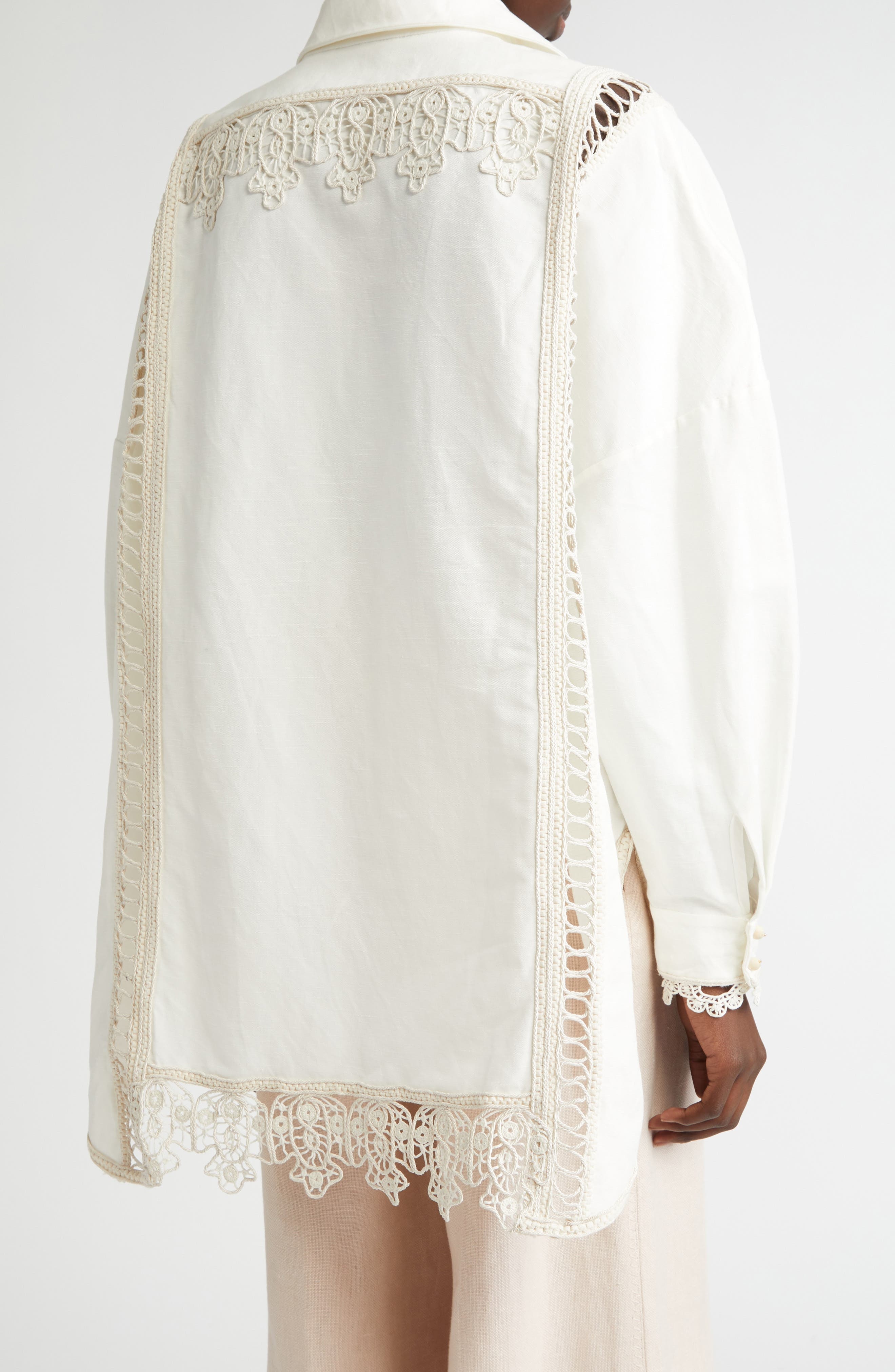 Zimmermann Macramé Lace Trim Linen Shirt in Cream at Nordstrom - 3