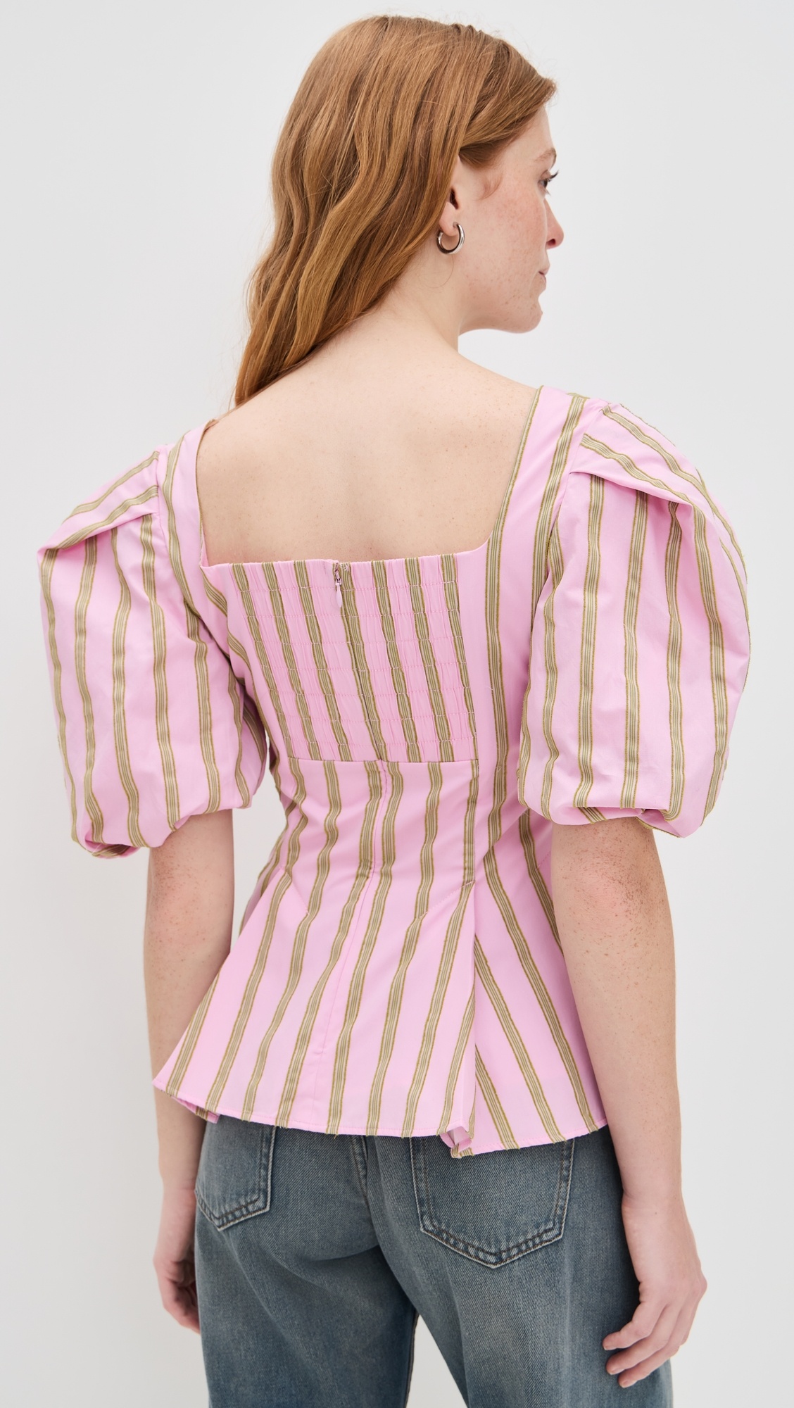 Soft Jacquard Weave Blouson Sleeve Top - 2