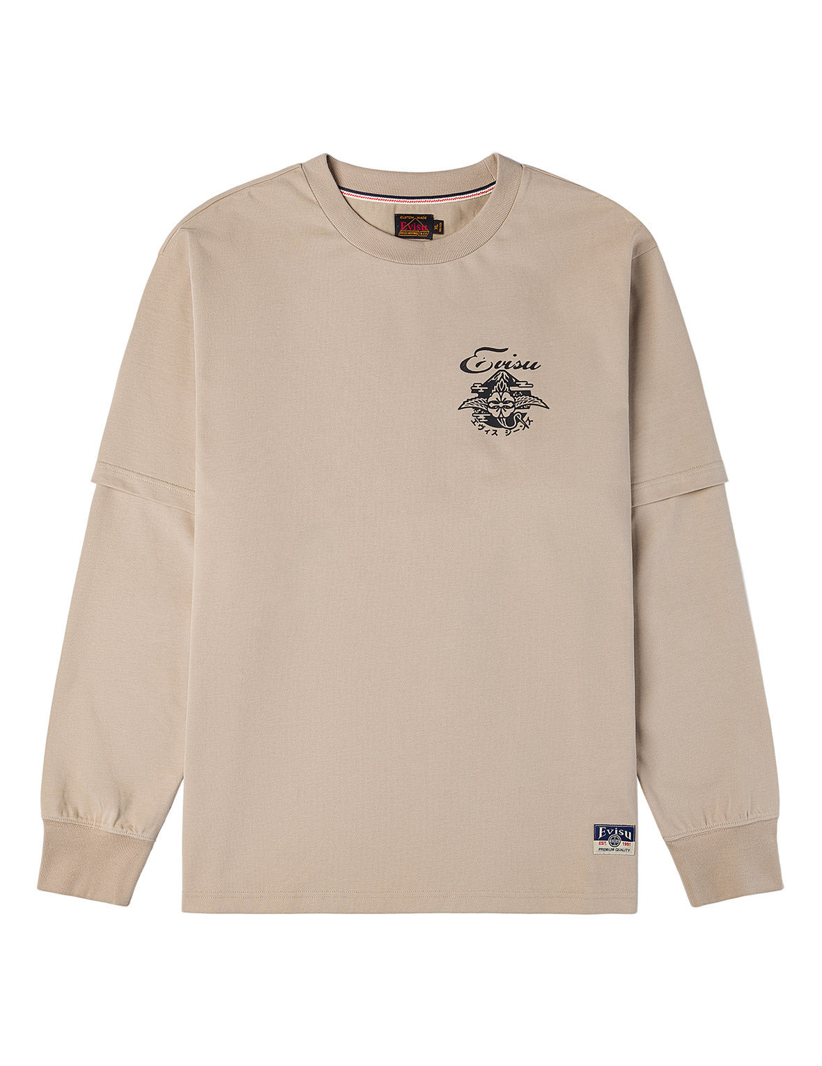 Sashiko-style Kamon Print Fashion Fit 2-in-1 Design Long-sleeve T-shirt - 2