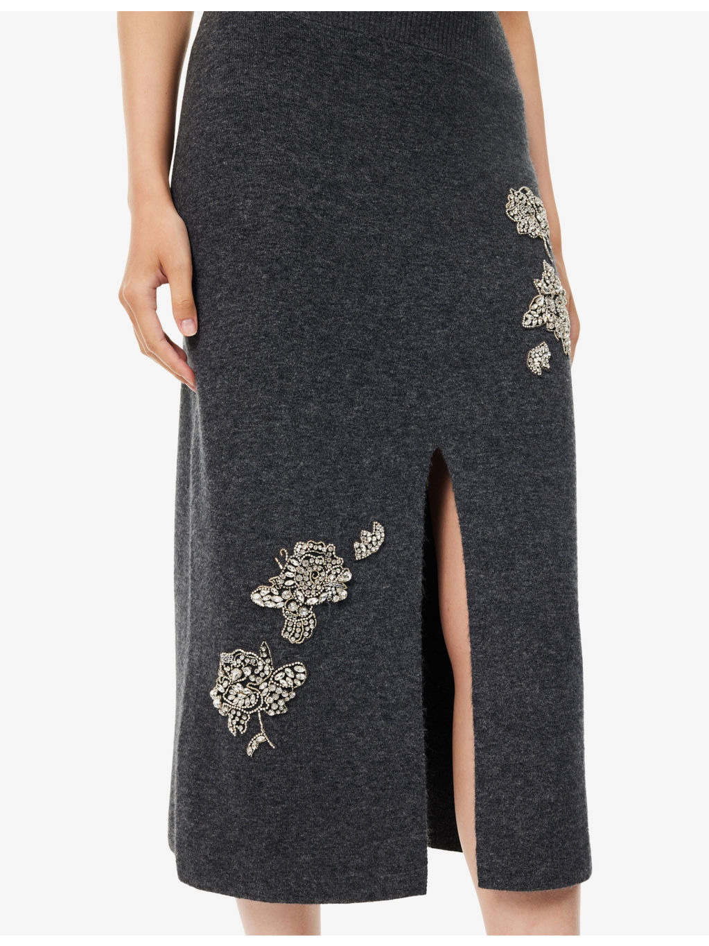 Embellished Technical-Blend Pencil Knitted Midi Skirt - 5