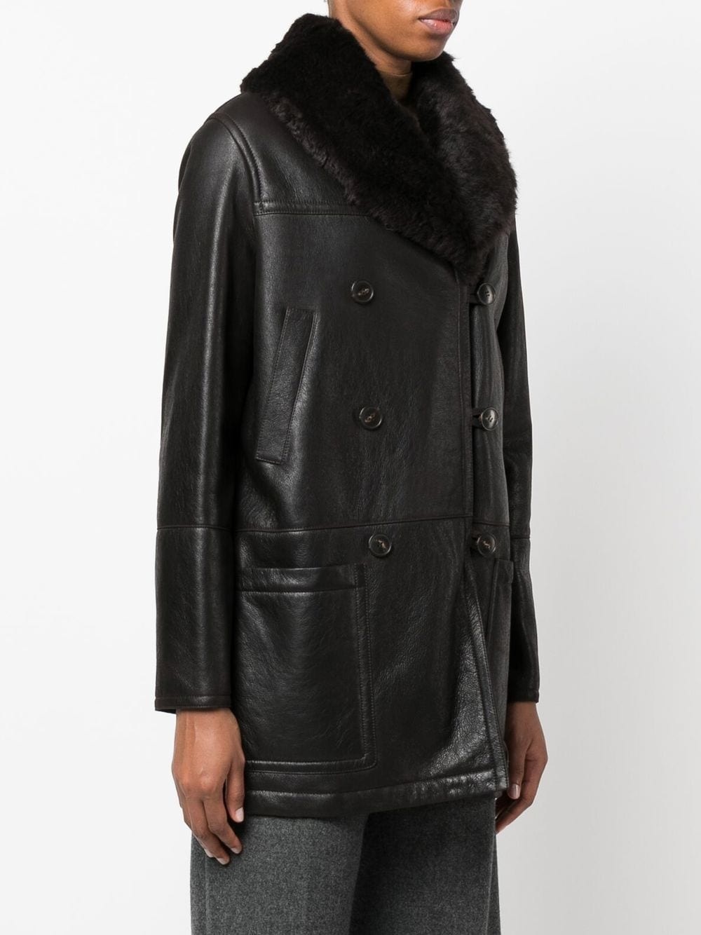 lambskin shawl collar coat - 3