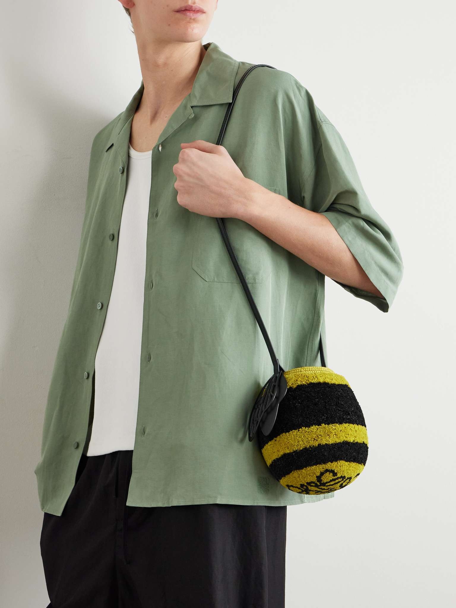 + Paula's Ibiza Leather-Trimmed Striped Raffia Bucket Bag - 2