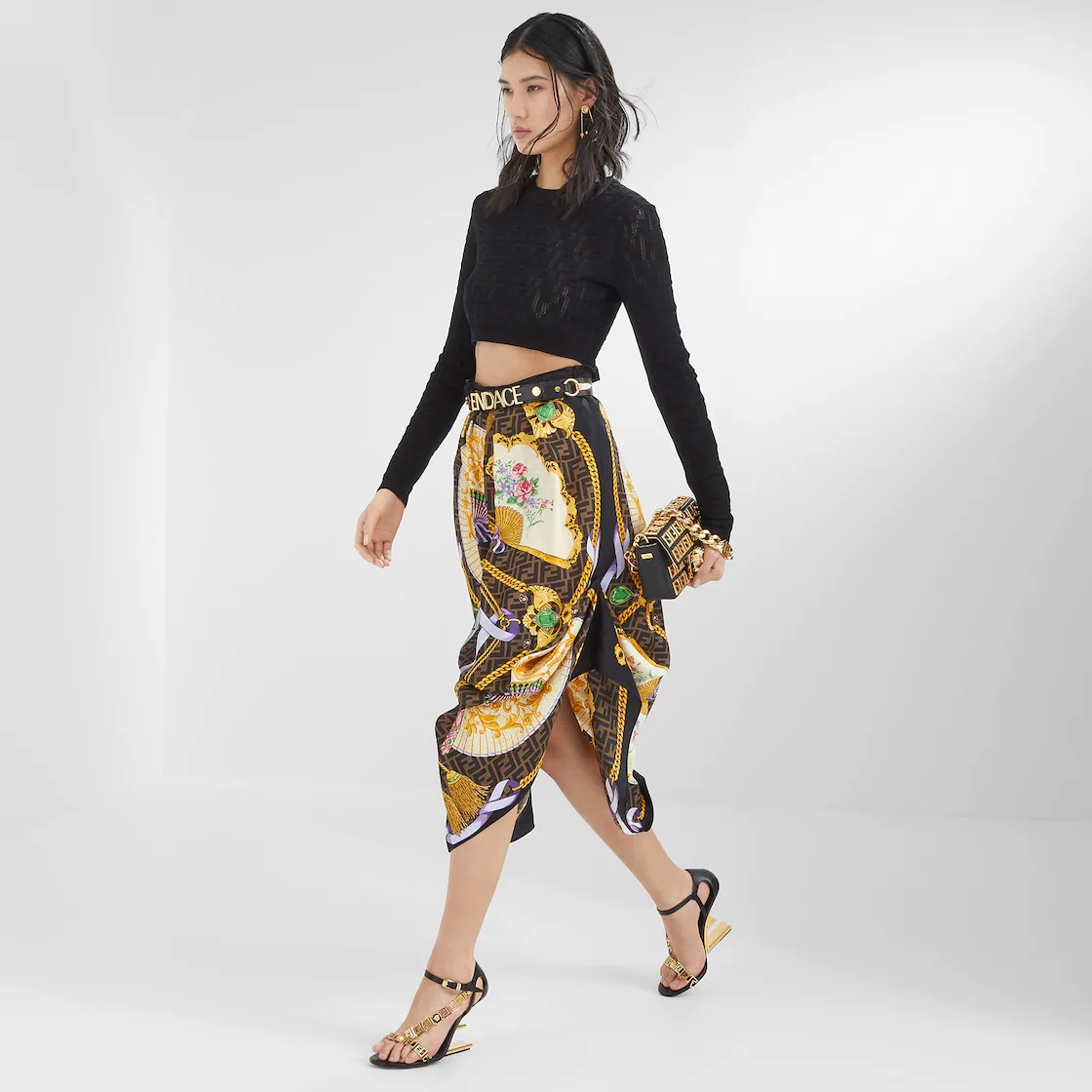 Fendace multicolor silk skirt - 4