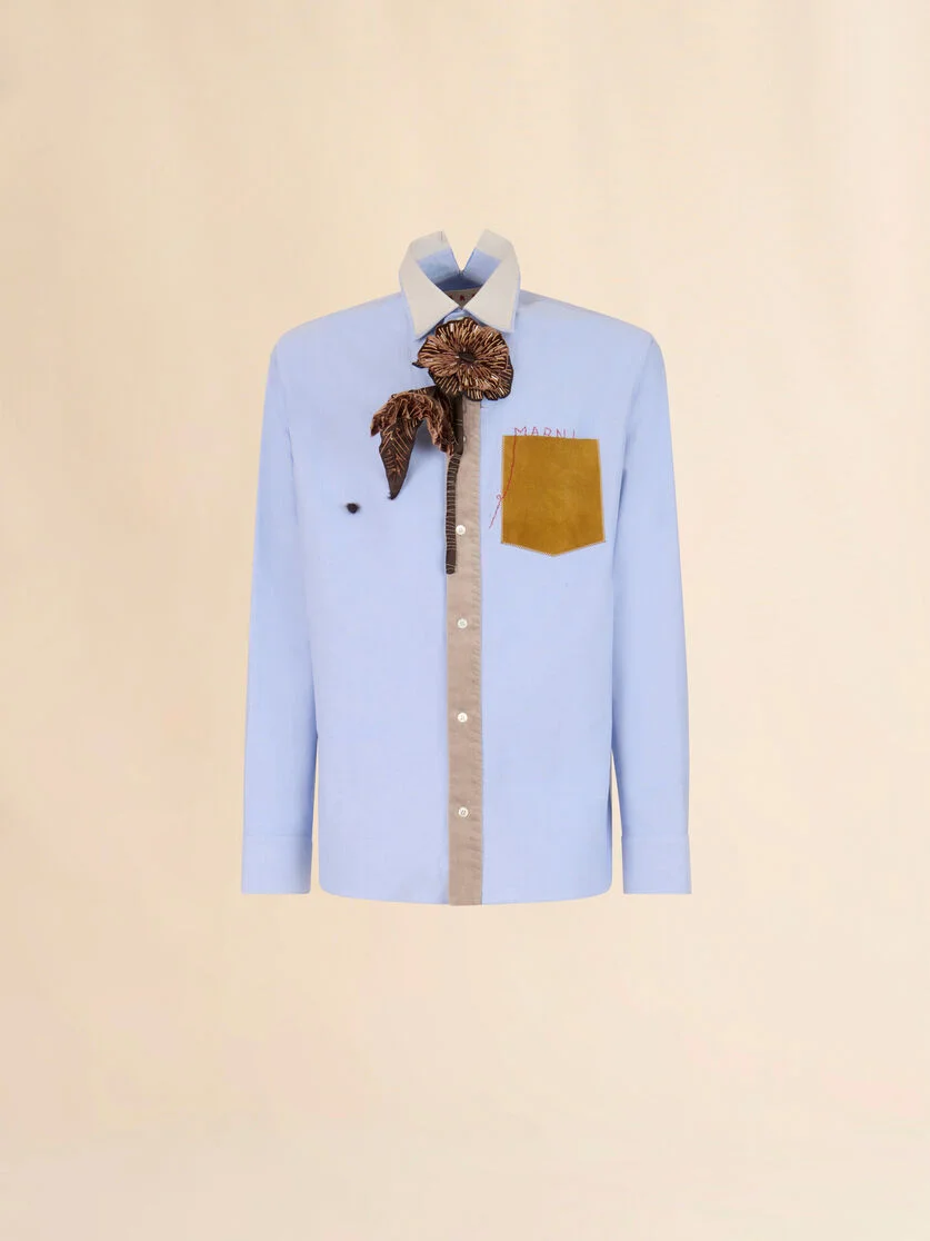 BLUE COTTON SHIRT WITH MARNI MENDING EMBROIDERY - 1