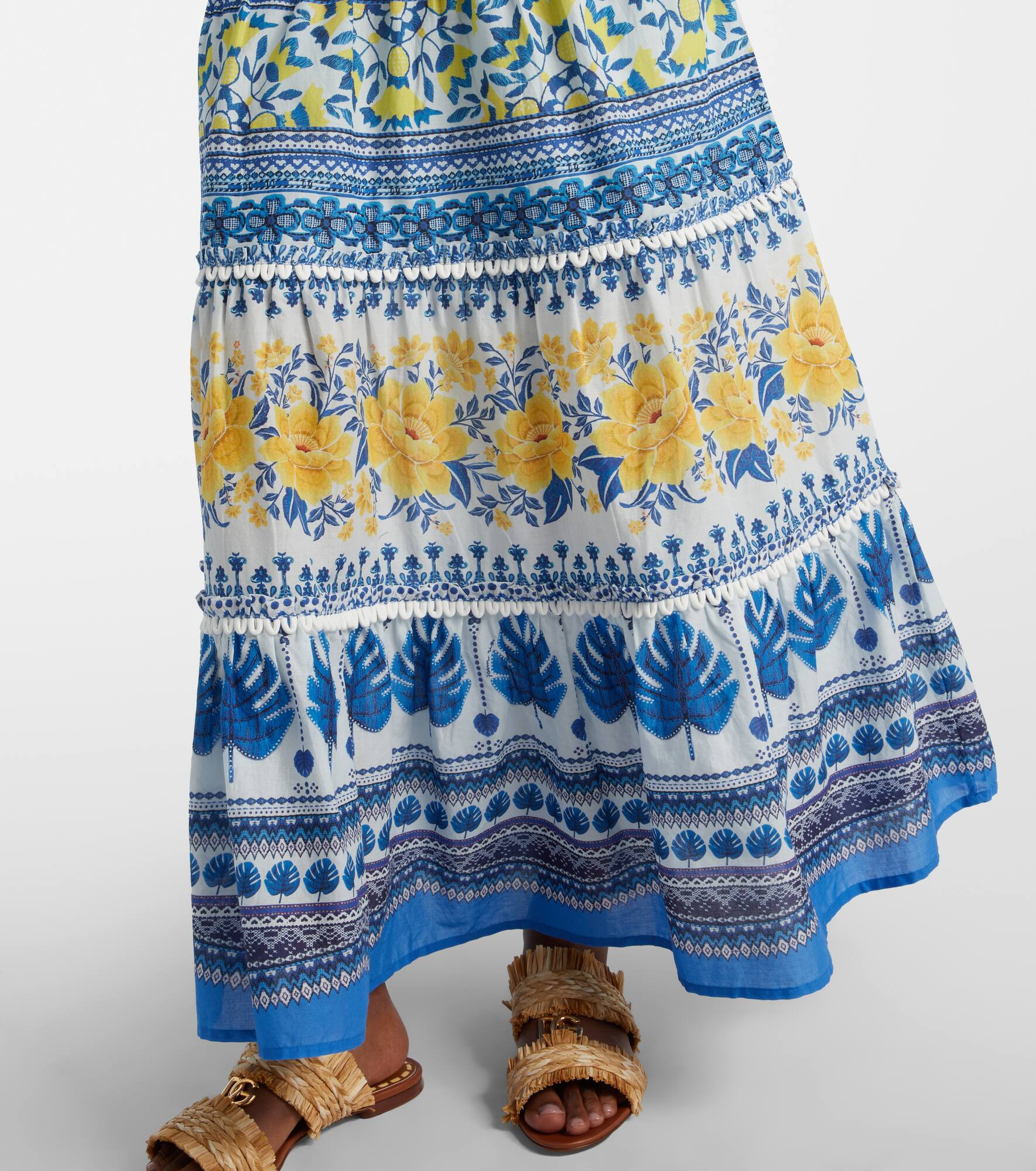 Zuli printed lace-trimmed cotton maxi skirt - 5