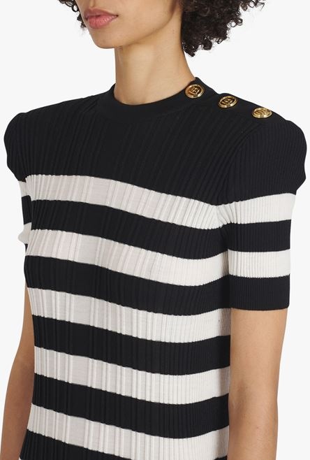 Mid-length black and nude striped knit dress - 9