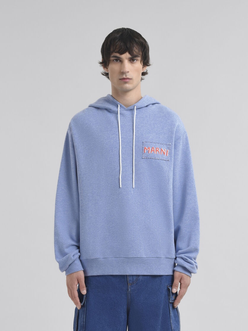 LIGHT BLUE MELANGE COTTON HOODIE WITH MARNI PATCH - 2
