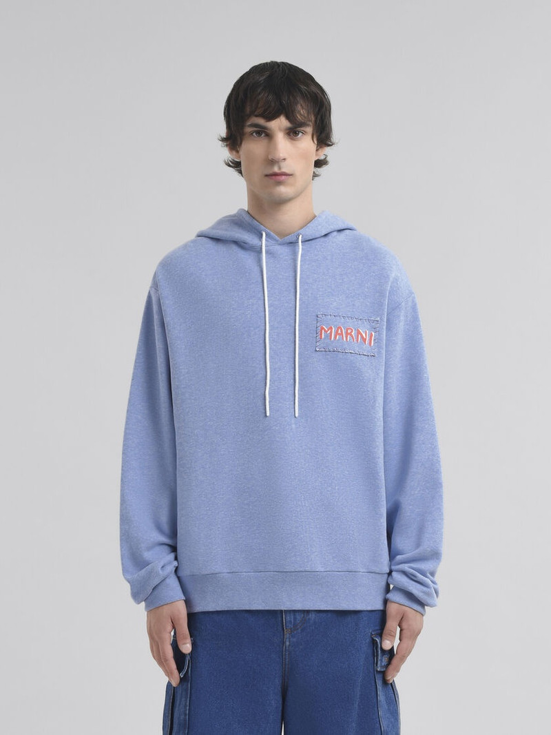 Marni LIGHT BLUE MELANGE COTTON HOODIE WITH MARNI PATCH outlook